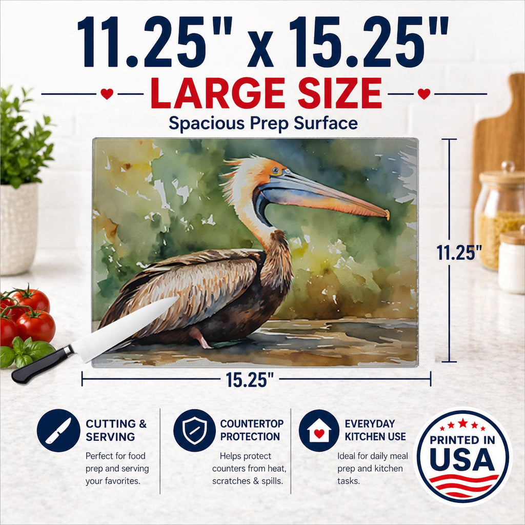 Pelican Cutting Board Tempered Glass Kitchen Cutting Surface, Heat Resistant Chopping, Non-Slip Feet, Food Prep & Serving