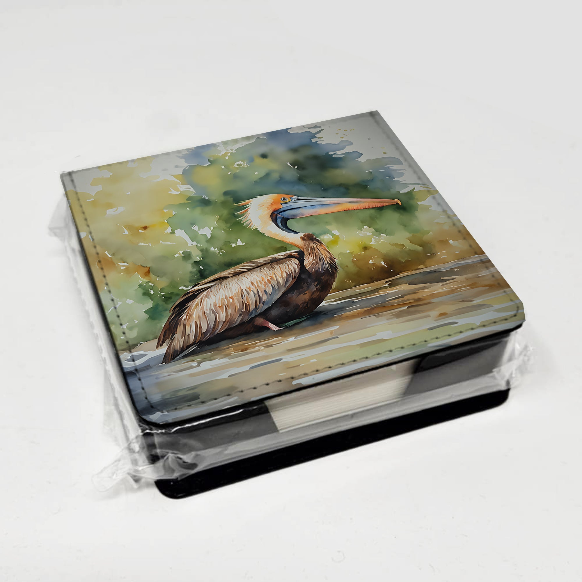 Pelican PU Leather Note Paper Holder with Artist-Designed Cover, Desk Accessory, Office Gift