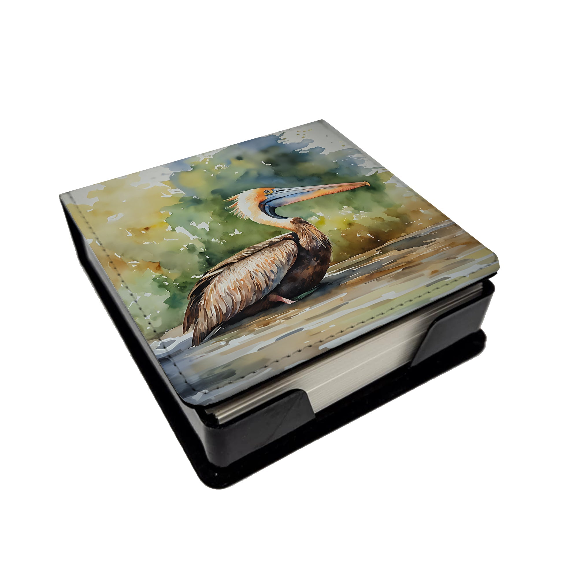 Pelican PU Leather Note Paper Holder with Artist-Designed Cover, Desk Accessory, Office Gift