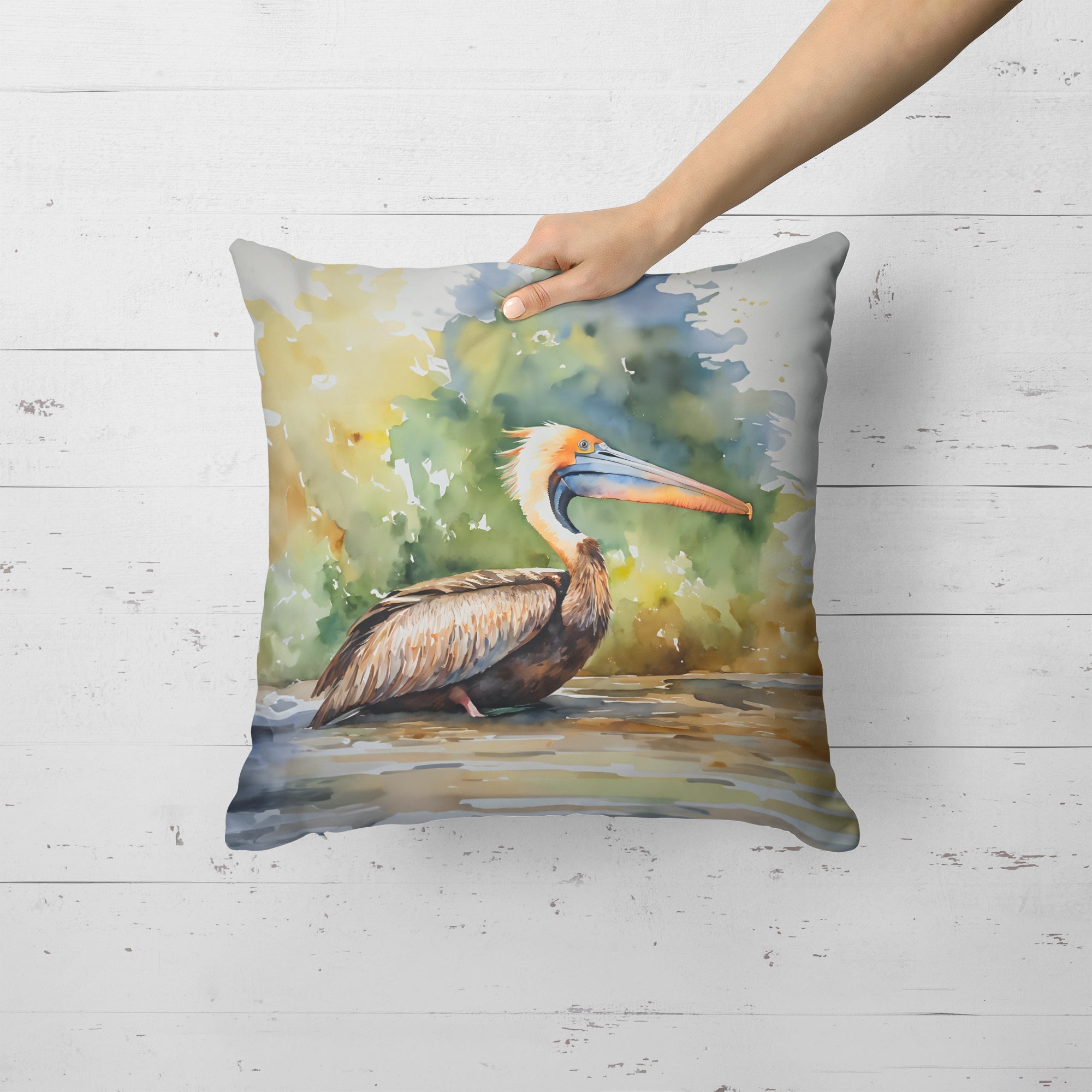 Pelican Decorative Throw Pillow 18x18 Indoor Outdoor Accent Cushion, Fabric Cover with Insert for Sofa, Bed, Porch & Living Room