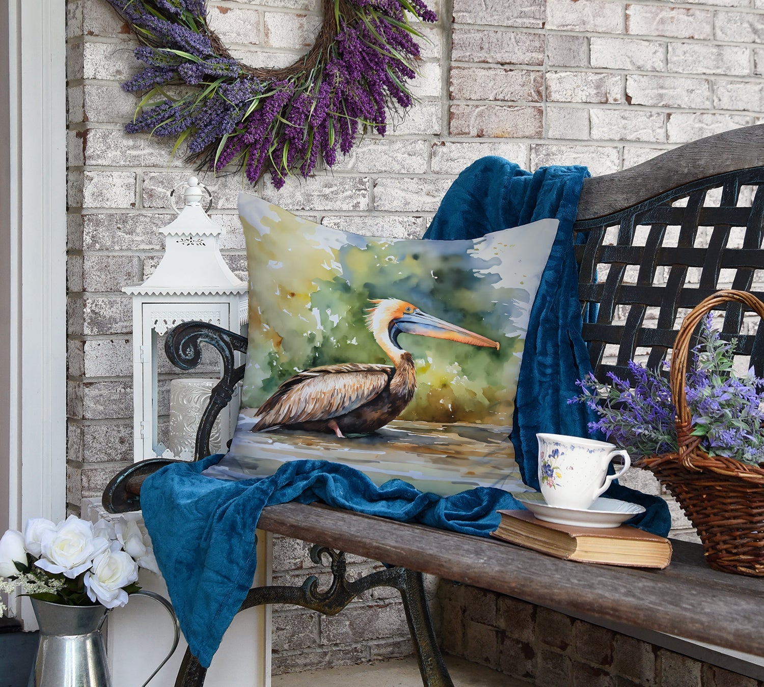 Pelican Decorative Throw Pillow 18x18 Indoor Outdoor Accent Cushion, Fabric Cover with Insert for Sofa, Bed, Porch & Living Room