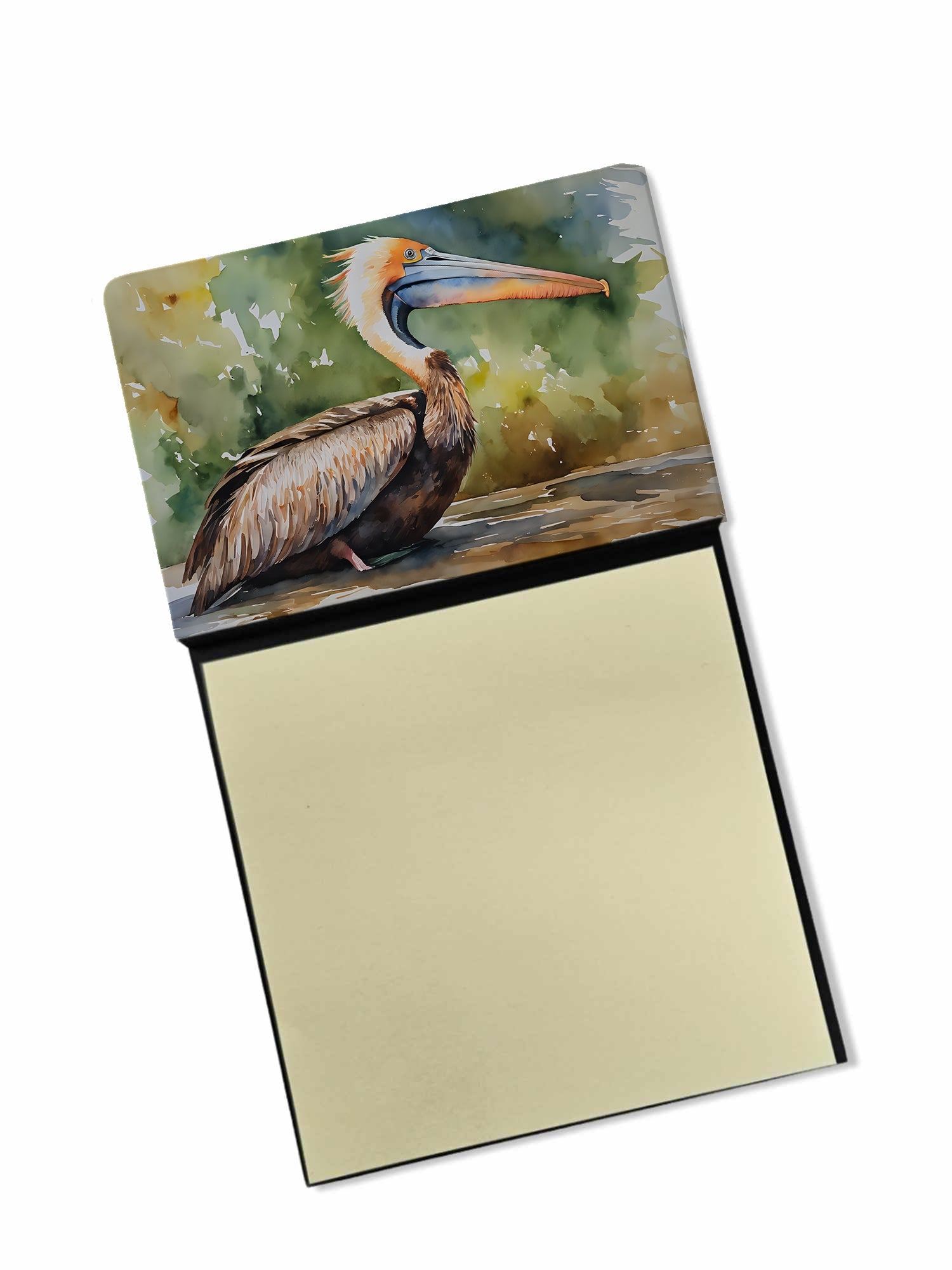 Pelican Watercolor Sticky Note Holder Refillable Dispenser Desk Accessory 3x3 Pad Gift