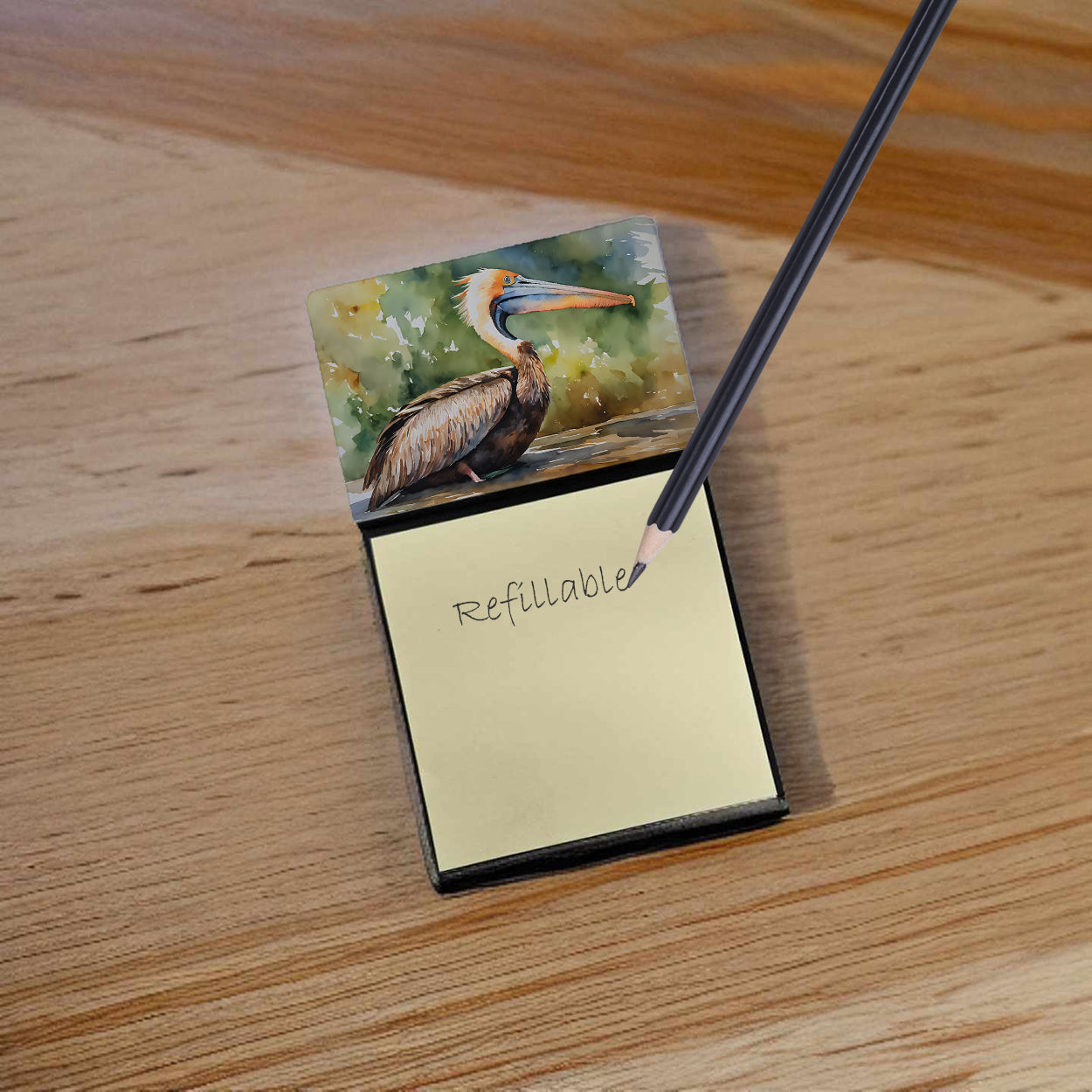 Pelican Watercolor Sticky Note Holder Refillable Dispenser Desk Accessory 3x3 Pad Gift