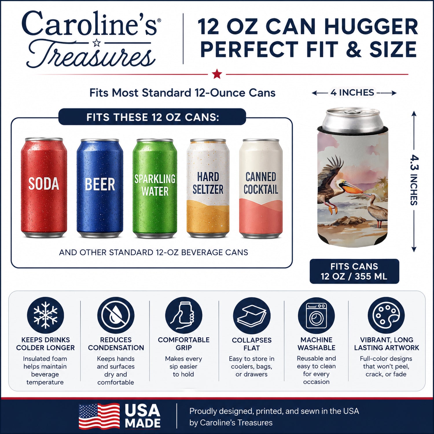 Pelican Can or Bottle Hugger Cooler Sleeve for Standard 12 oz Cans, Insulated Foam Beer & Soda Can Hugger Reusable