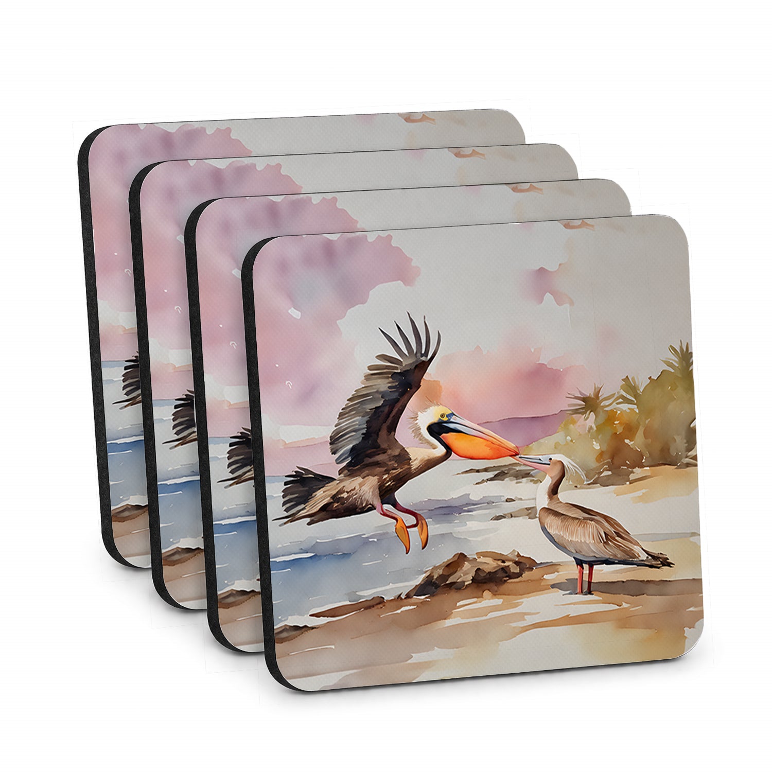 Pelican Foam Coasters Set of 4 Cup Coasters for Indoor Outdoor, Tabletop Protection, Anti Slip, Mouse pad Material