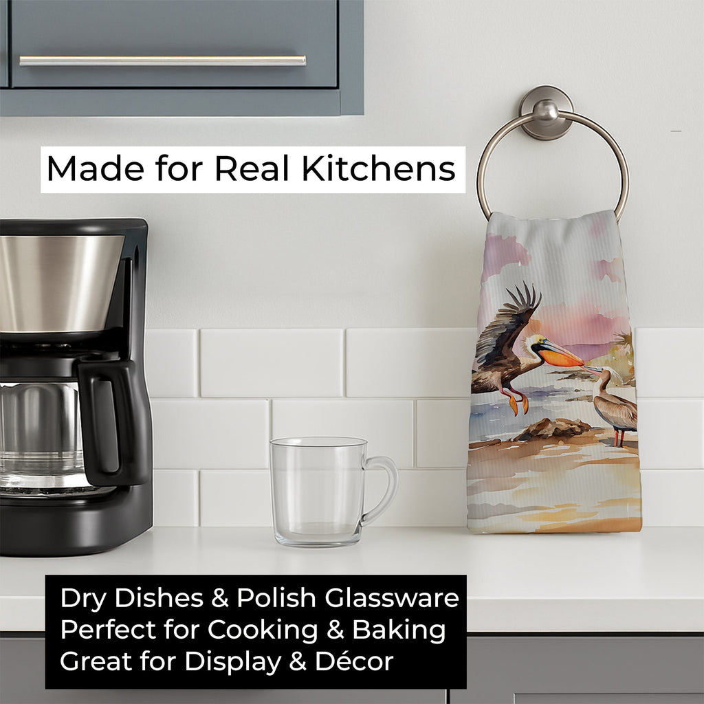 Pelican Kitchen Towel Velour Plush Front and Cotton Loop Back Machine Washable