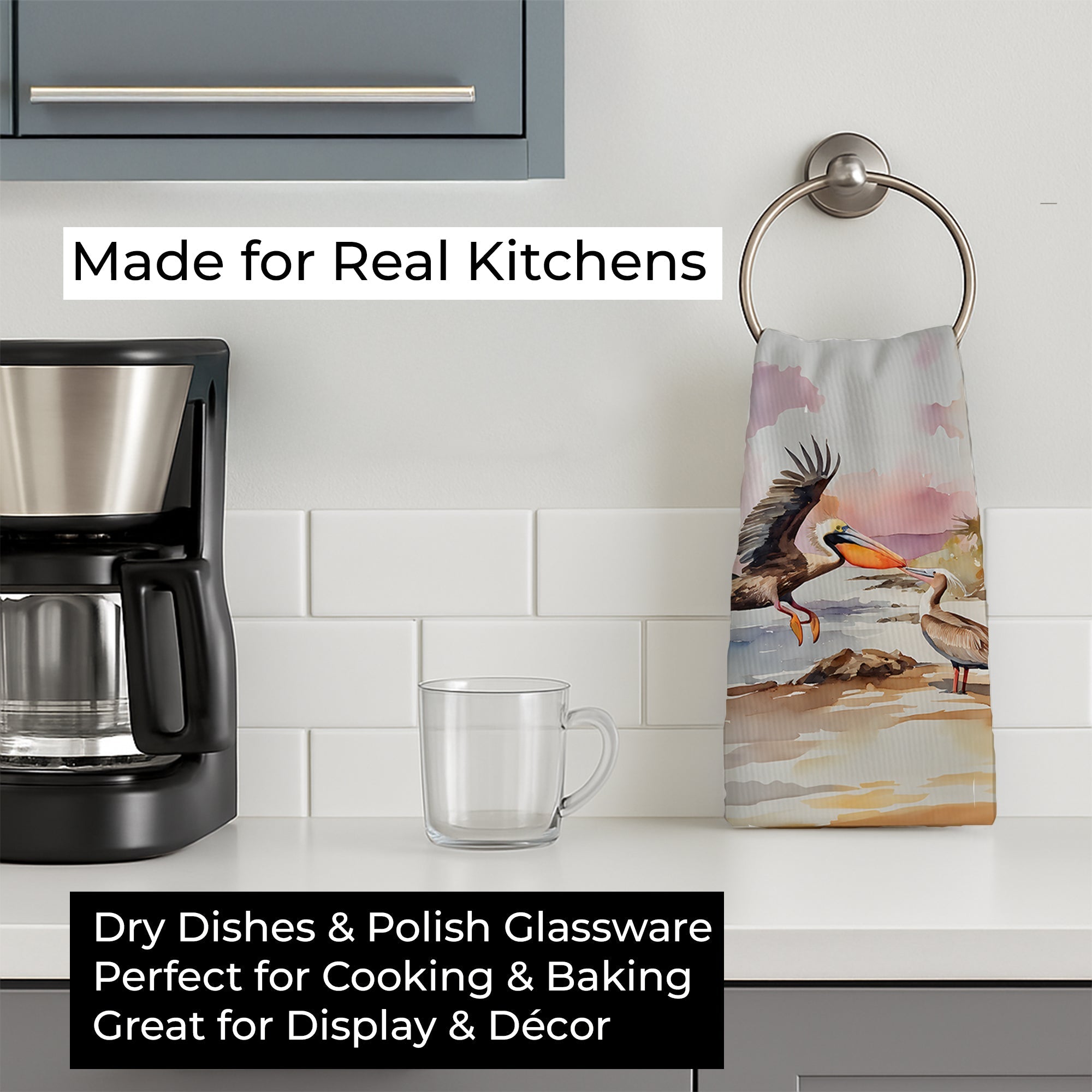 Pelican Kitchen Towel Velour Plush Front and Cotton Loop Back Machine Washable