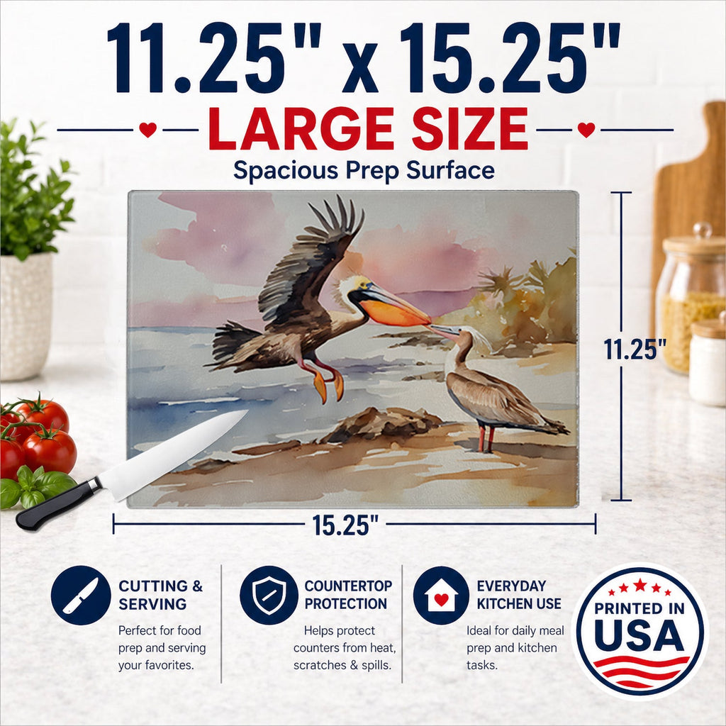 Pelican Cutting Board Tempered Glass Kitchen Cutting Surface, Heat Resistant Chopping, Non-Slip Feet, Food Prep & Serving