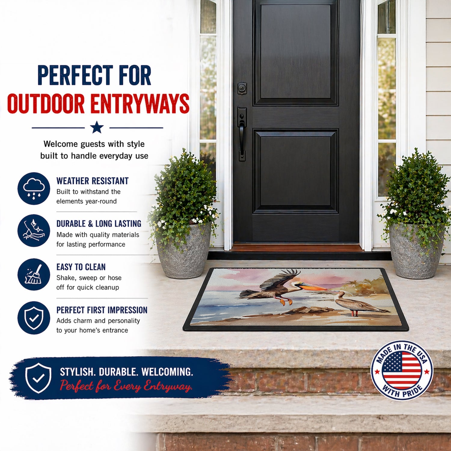 Pelican Doormat Indoor Outdoor 18H X 27W Front Door Mat Rugs for Entryway, Non Slip Washable