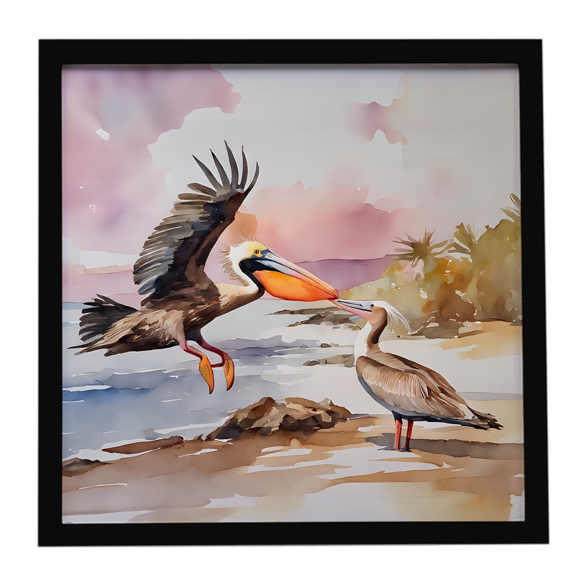 Pelican Framed Metal Print Bathroom, Kitchen, Office, Home Decor Wall Art Ready to Hang, Square, 8X8