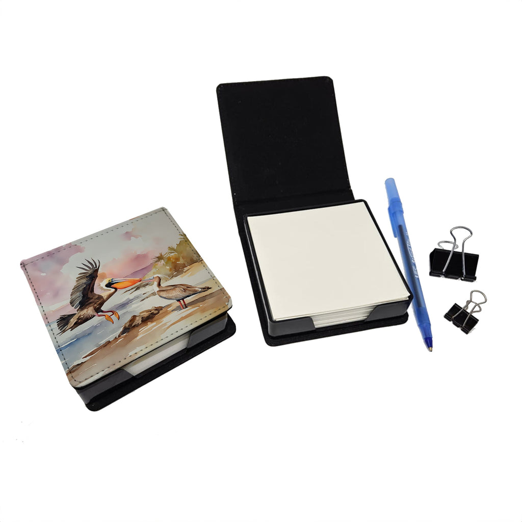 Pelican PU Leather Note Paper Holder with Artist-Designed Cover, Desk Accessory, Office Gift