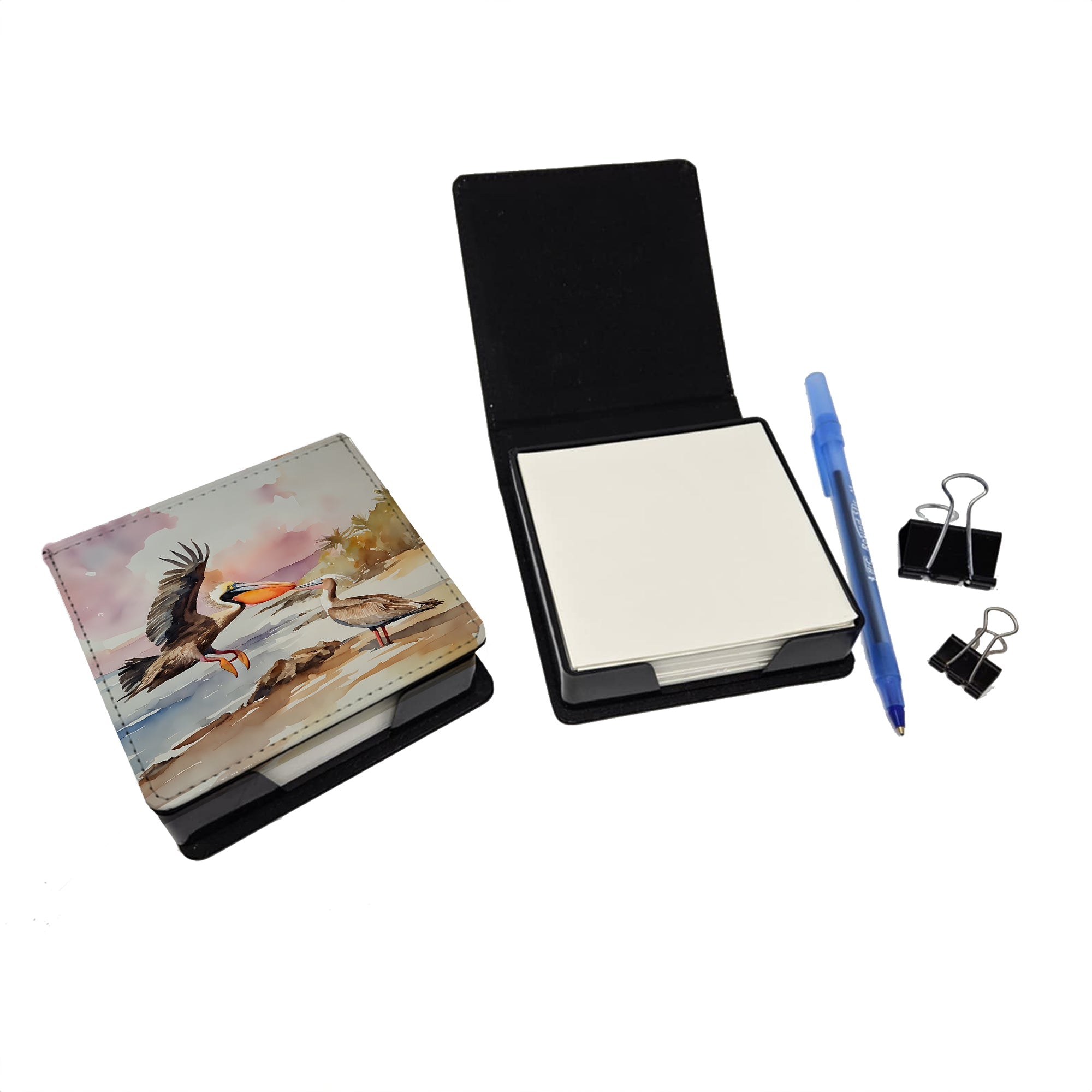 Pelican PU Leather Note Paper Holder with Artist-Designed Cover, Desk Accessory, Office Gift