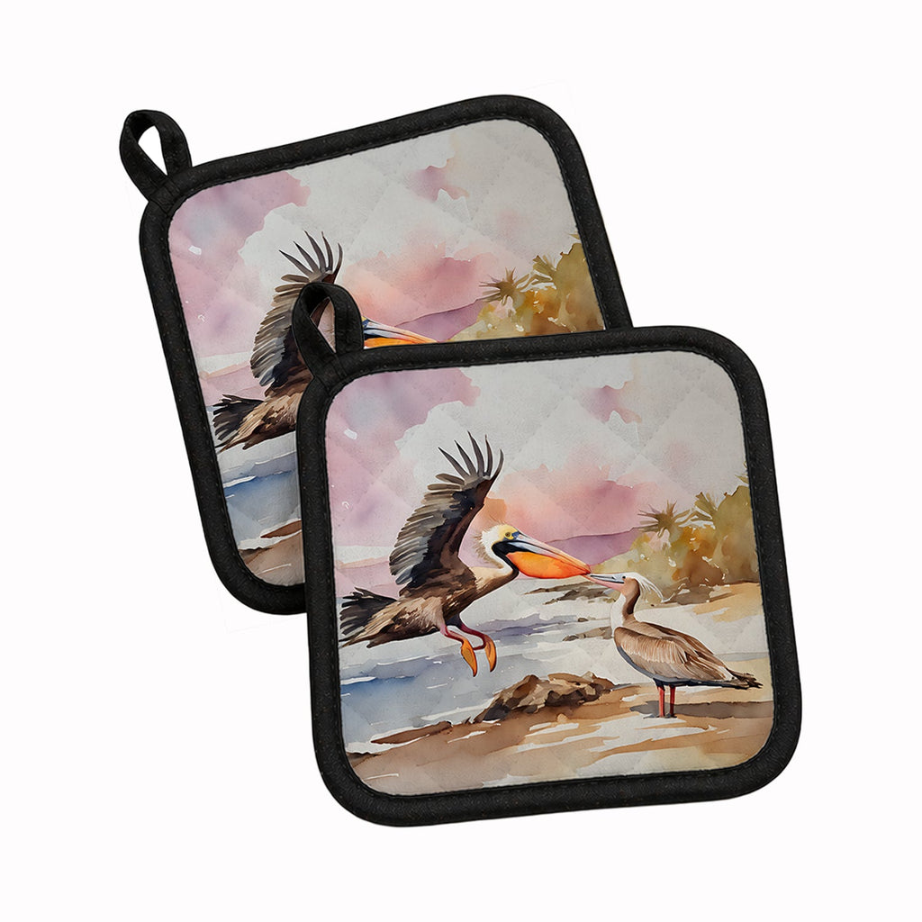 Pelican Pot Holder Set of 2 Heat Resistant Quilted Hot Pads 7.5 x 7.5 Inch, Insulated Kitchen Trivets for Cooking & Baking