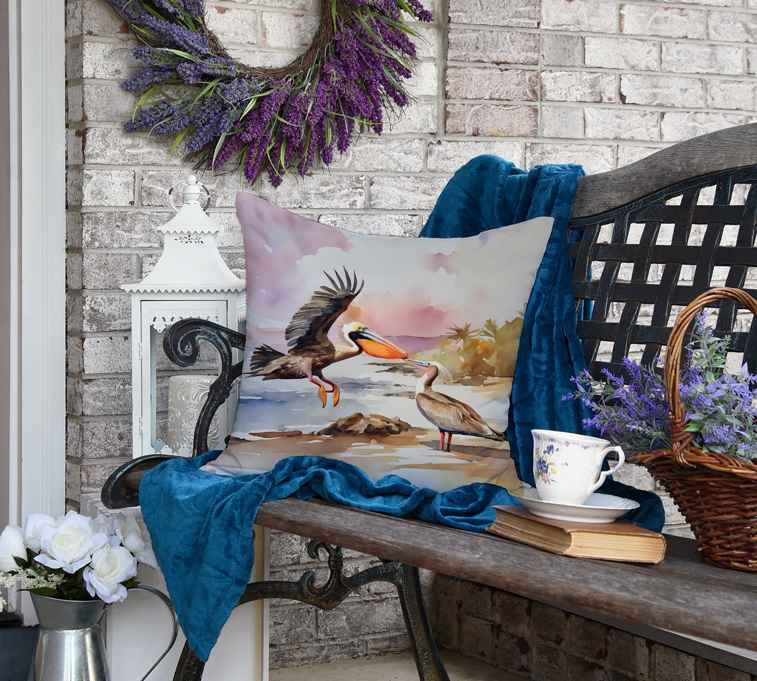 Pelican Decorative Throw Pillow 18x18 Indoor Outdoor Accent Cushion, Fabric Cover with Insert for Sofa, Bed, Porch & Living Room