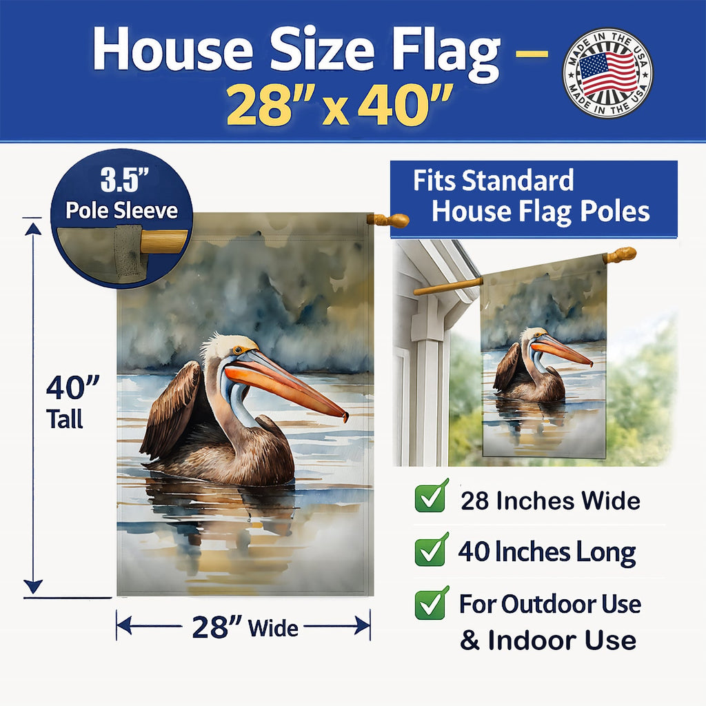 Pelican House Flag 28x40 Porch Sleeve Pole Decorative Outside Yard Banner Artwork Wall Hanging, Polyester