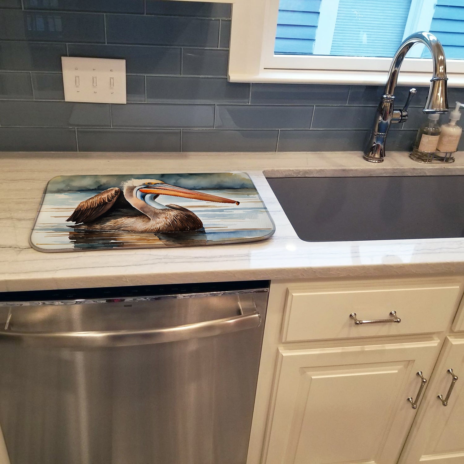 Pelican Dish Drying Mat Absorbent Dish Drying Mat Pad for Kitchen Counter Dish Drainer Mat for Countertop, 14 x 21", Multicolor