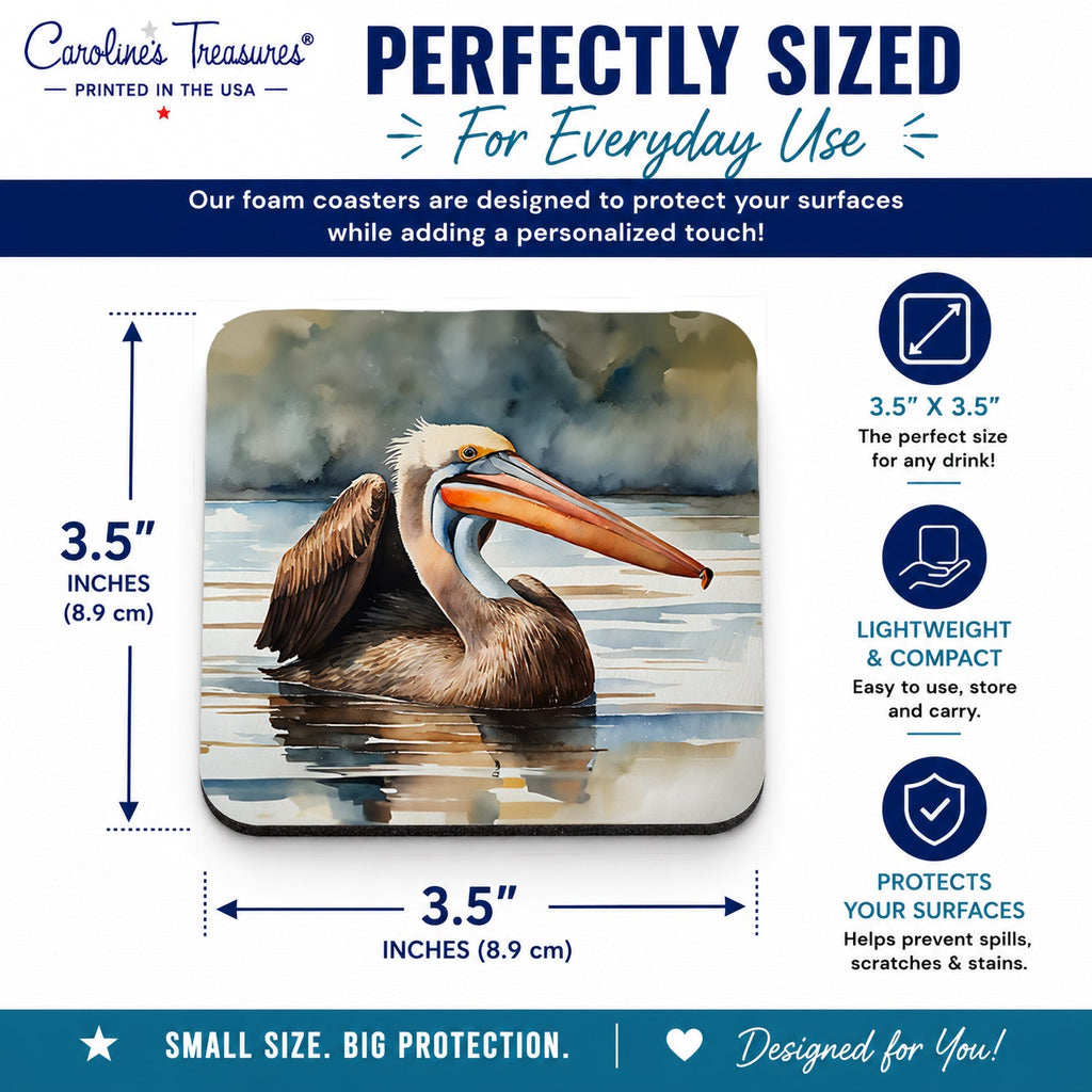 Pelican Foam Coasters Set of 4 Cup Coasters for Indoor Outdoor, Tabletop Protection, Anti Slip, Mouse pad Material