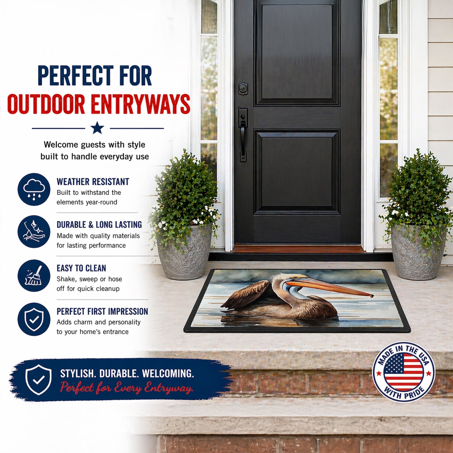 Pelican Doormat Indoor Outdoor 18H X 27W Front Door Mat Rugs for Entryway, Non Slip Washable