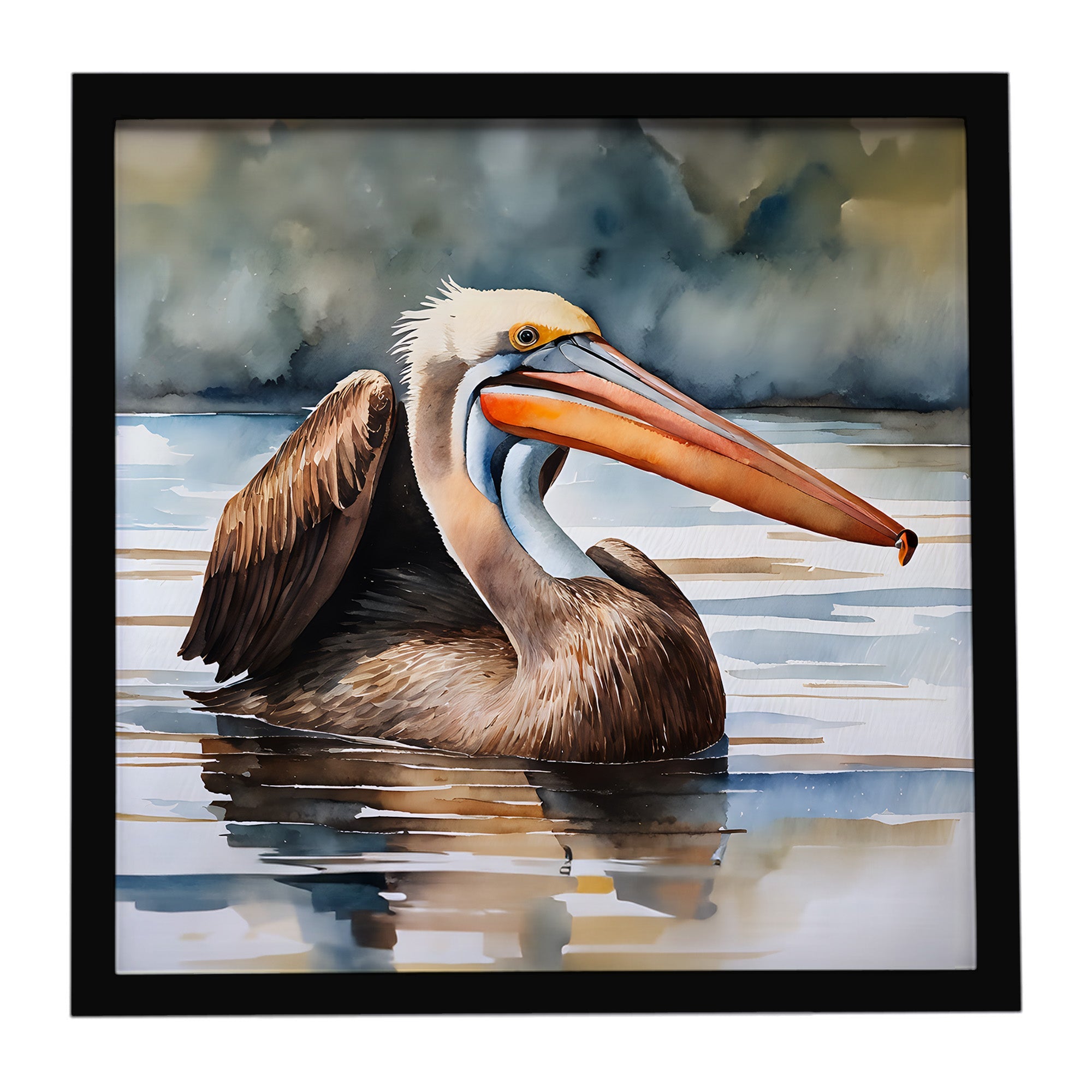 Pelican Framed Metal Print Bathroom, Kitchen, Office, Home Decor Wall Art Ready to Hang, Square, 8X8