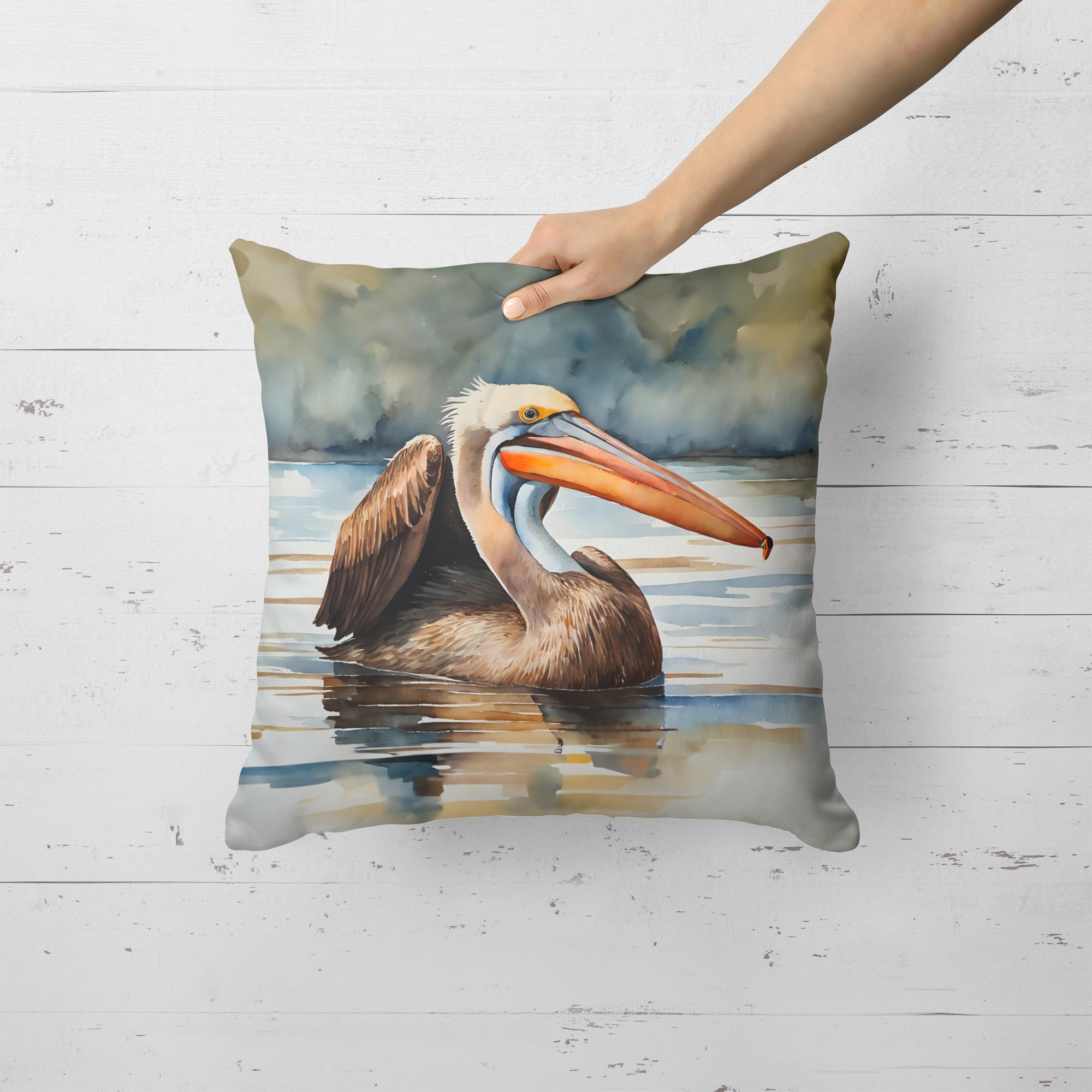 Pelican Decorative Throw Pillow 18x18 Indoor Outdoor Accent Cushion, Fabric Cover with Insert for Sofa, Bed, Porch & Living Room
