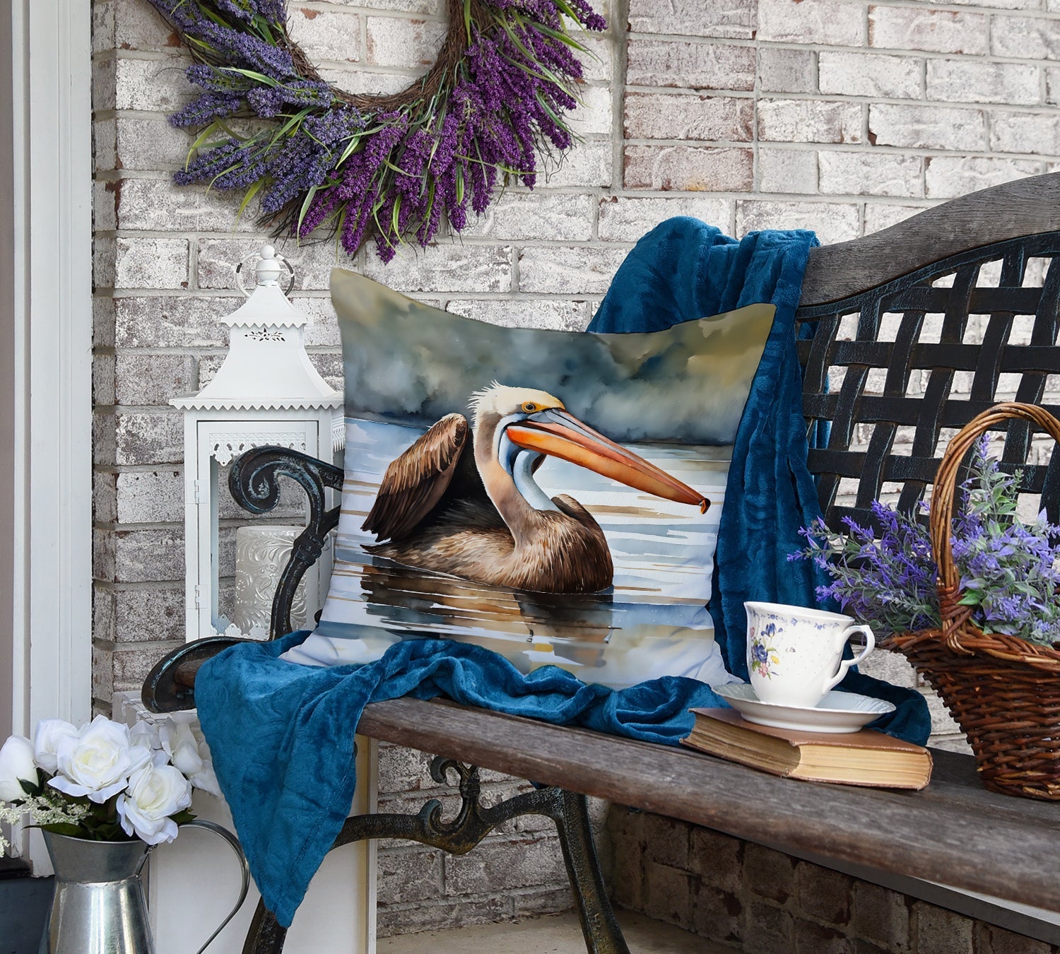 Pelican Decorative Throw Pillow 18x18 Indoor Outdoor Accent Cushion, Fabric Cover with Insert for Sofa, Bed, Porch & Living Room