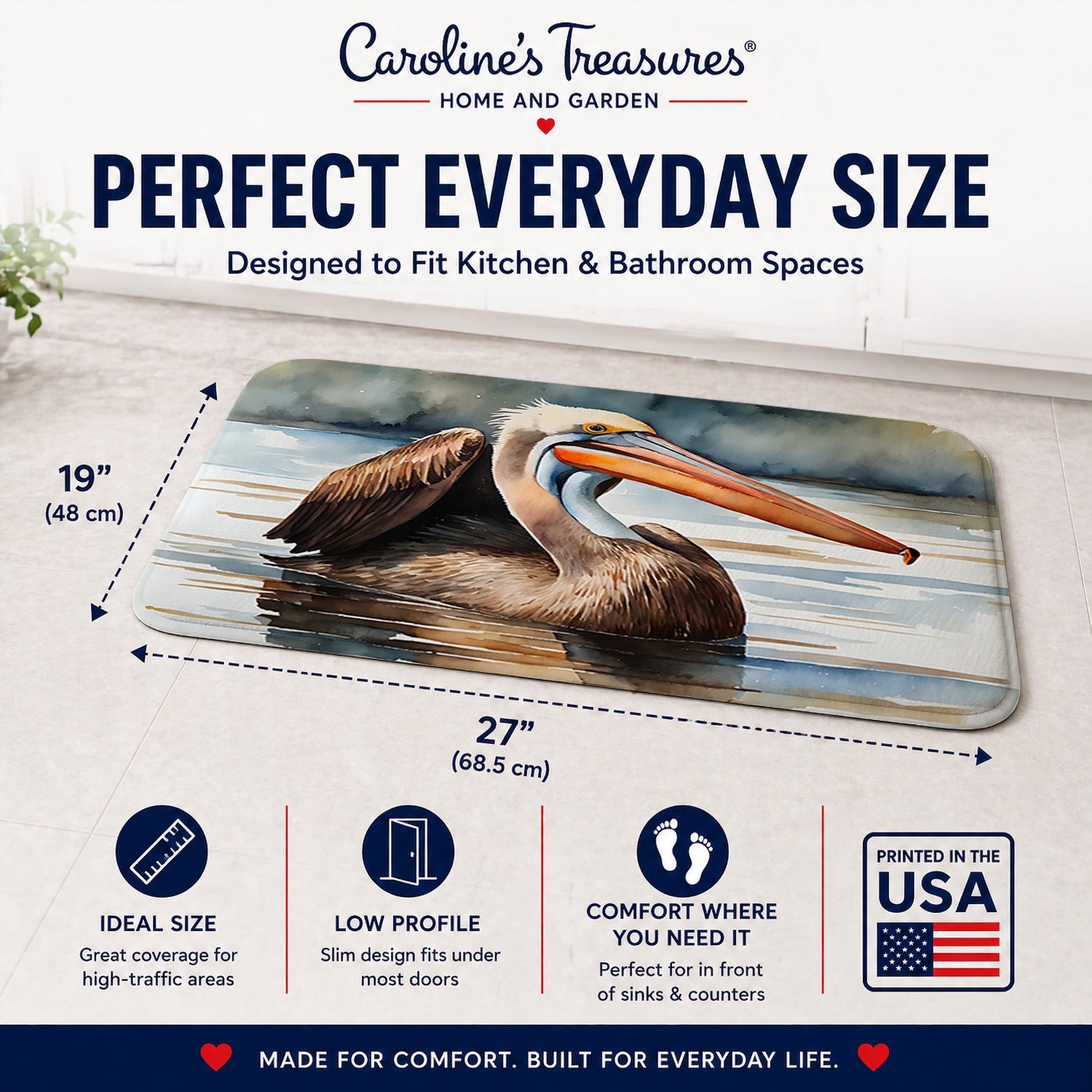 Pelican Memory Foam Kitchen Mat Machine Washable Anti-Fatigue Cushion Comfort Bath or Kitchen Rug