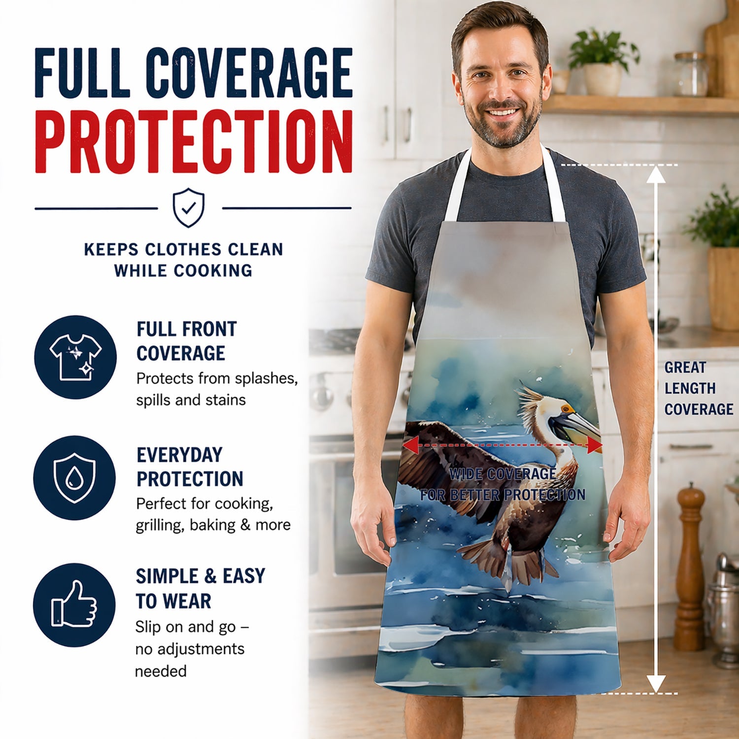 Pelican Apron Cooking Kitchen Server Baking Crafts Gardening for Adult Women Men, Unisex, Large, Multicolor