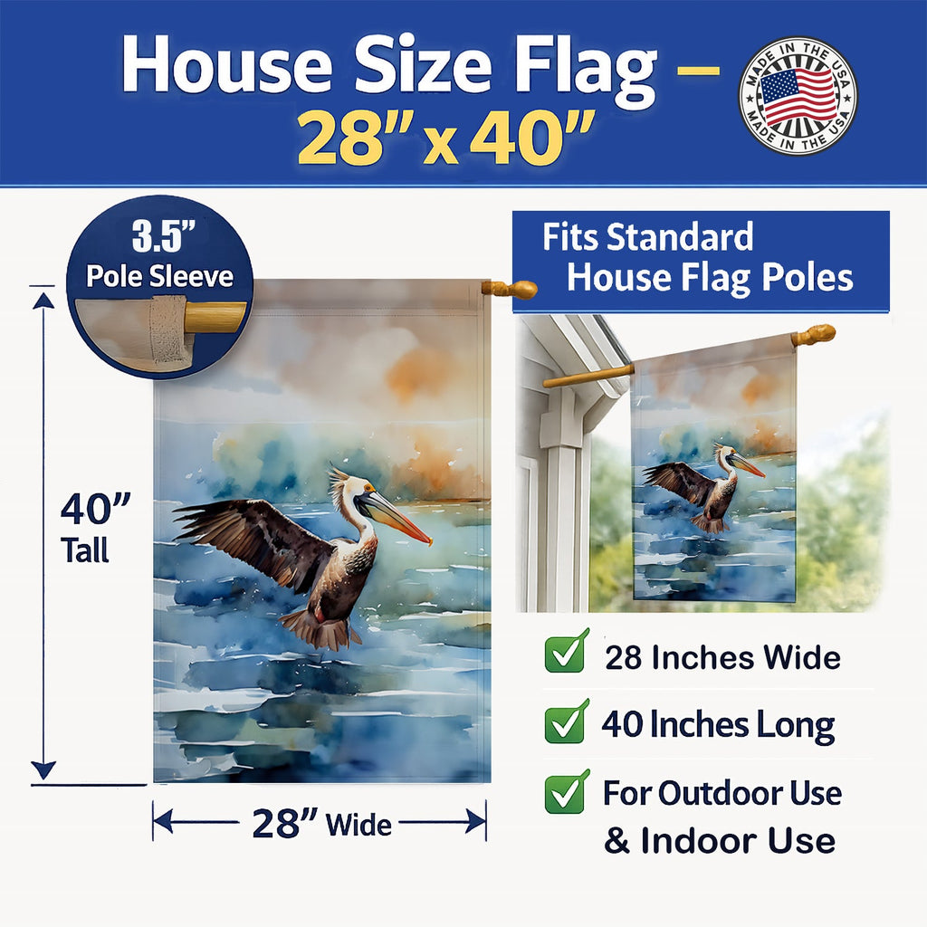 Pelican House Flag 28x40 Porch Sleeve Pole Decorative Outside Yard Banner Artwork Wall Hanging, Polyester
