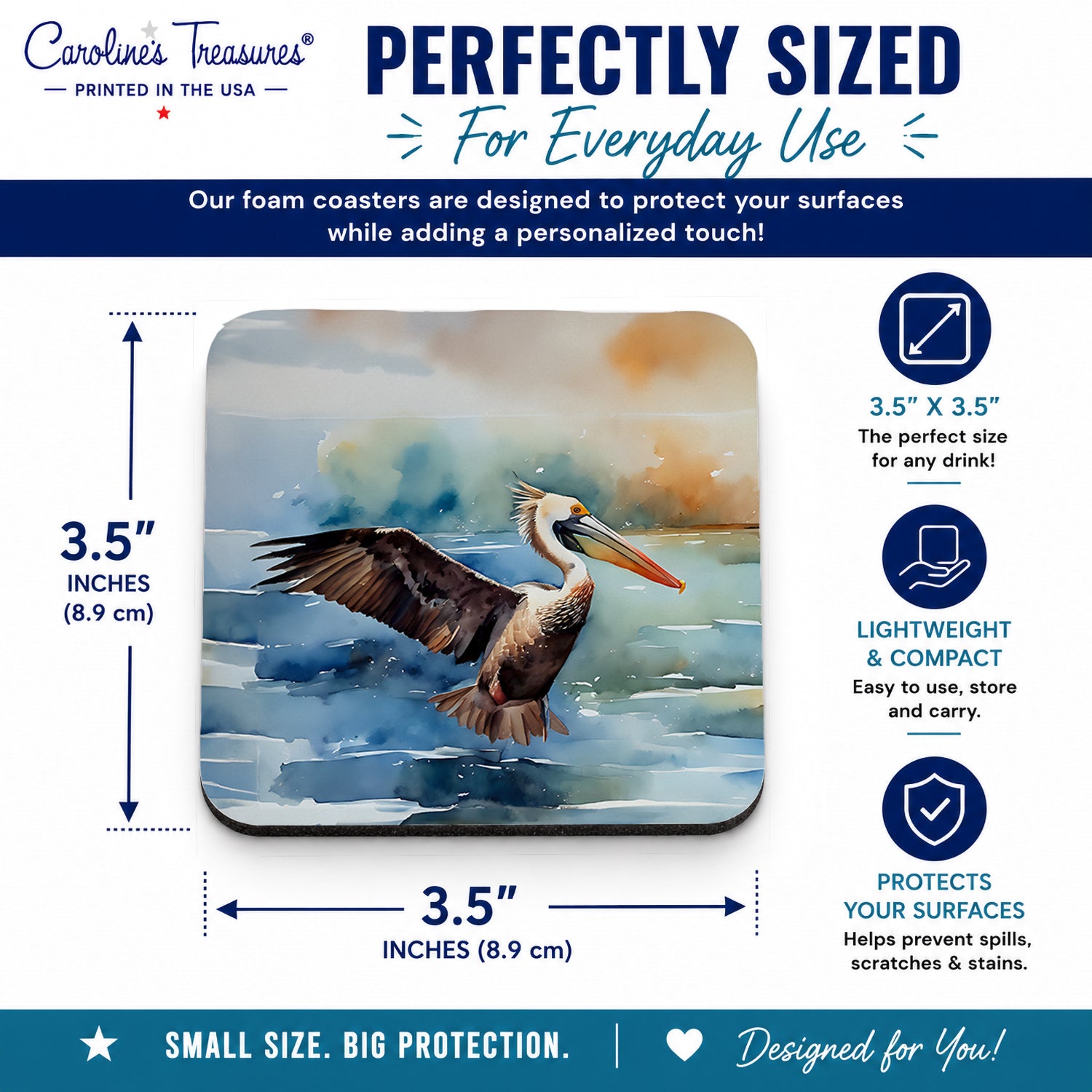 Pelican Foam Coasters Set of 4 Cup Coasters for Indoor Outdoor, Tabletop Protection, Anti Slip, Mouse pad Material