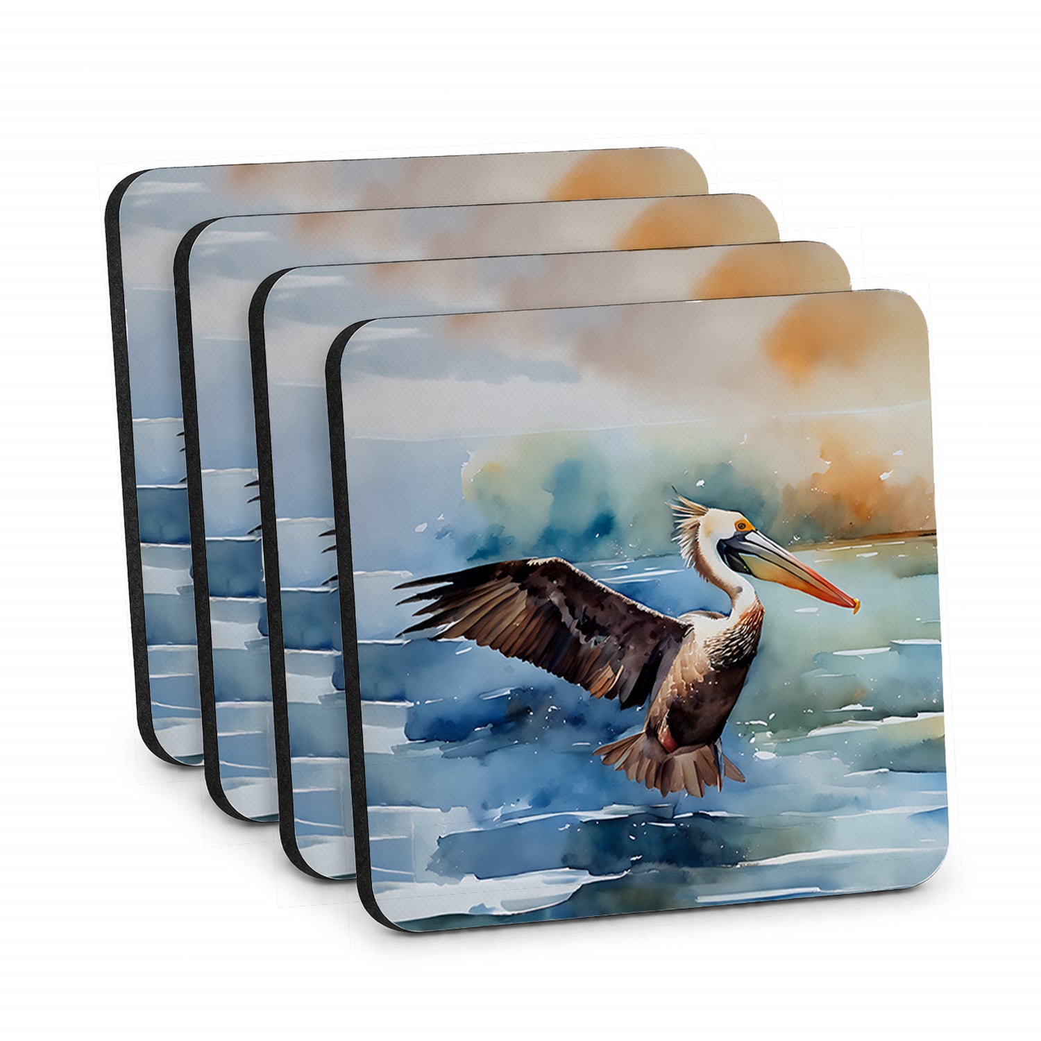 Pelican Foam Coasters Set of 4 Cup Coasters for Indoor Outdoor, Tabletop Protection, Anti Slip, Mouse pad Material