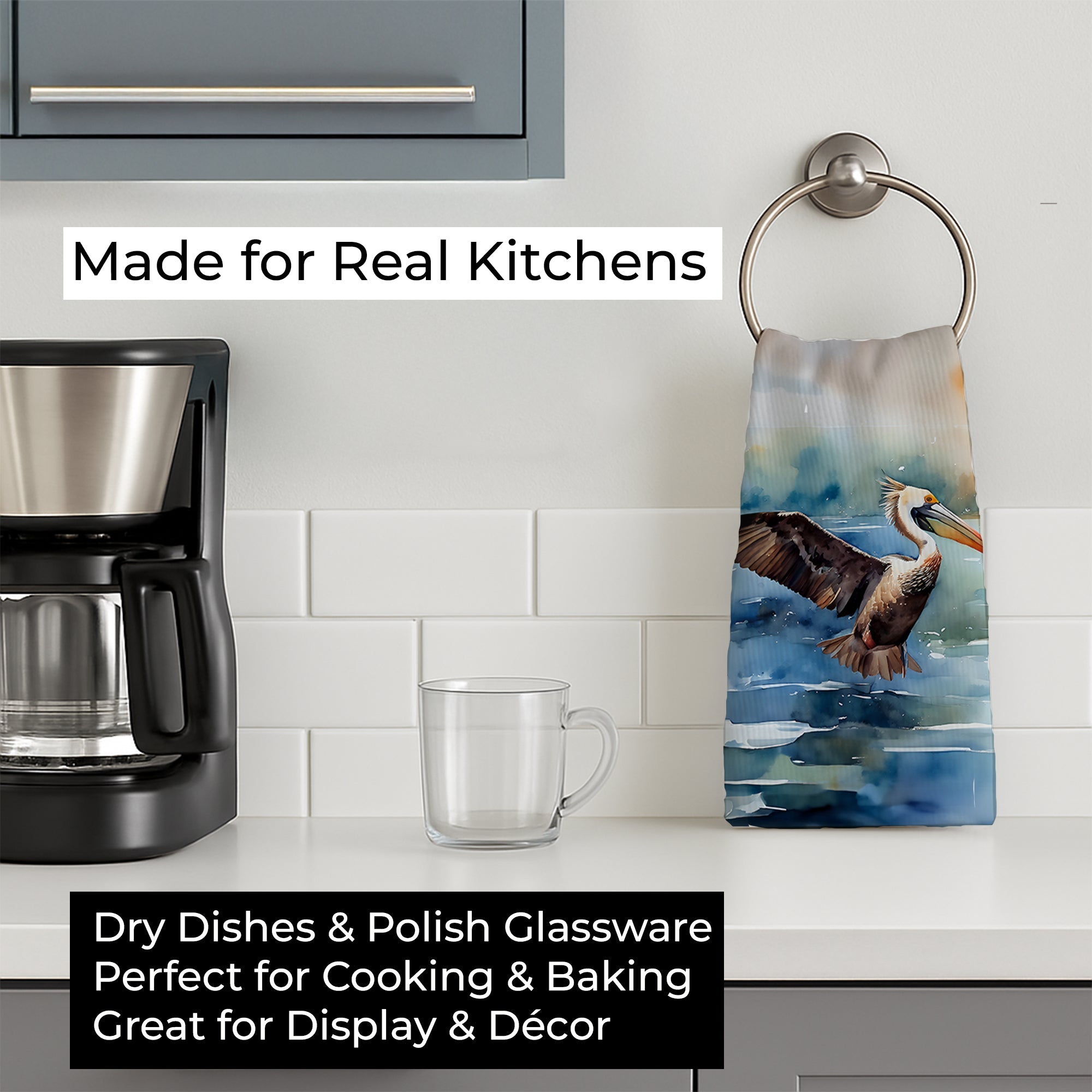 Pelican Kitchen Towel Velour Plush Front and Cotton Loop Back Machine Washable