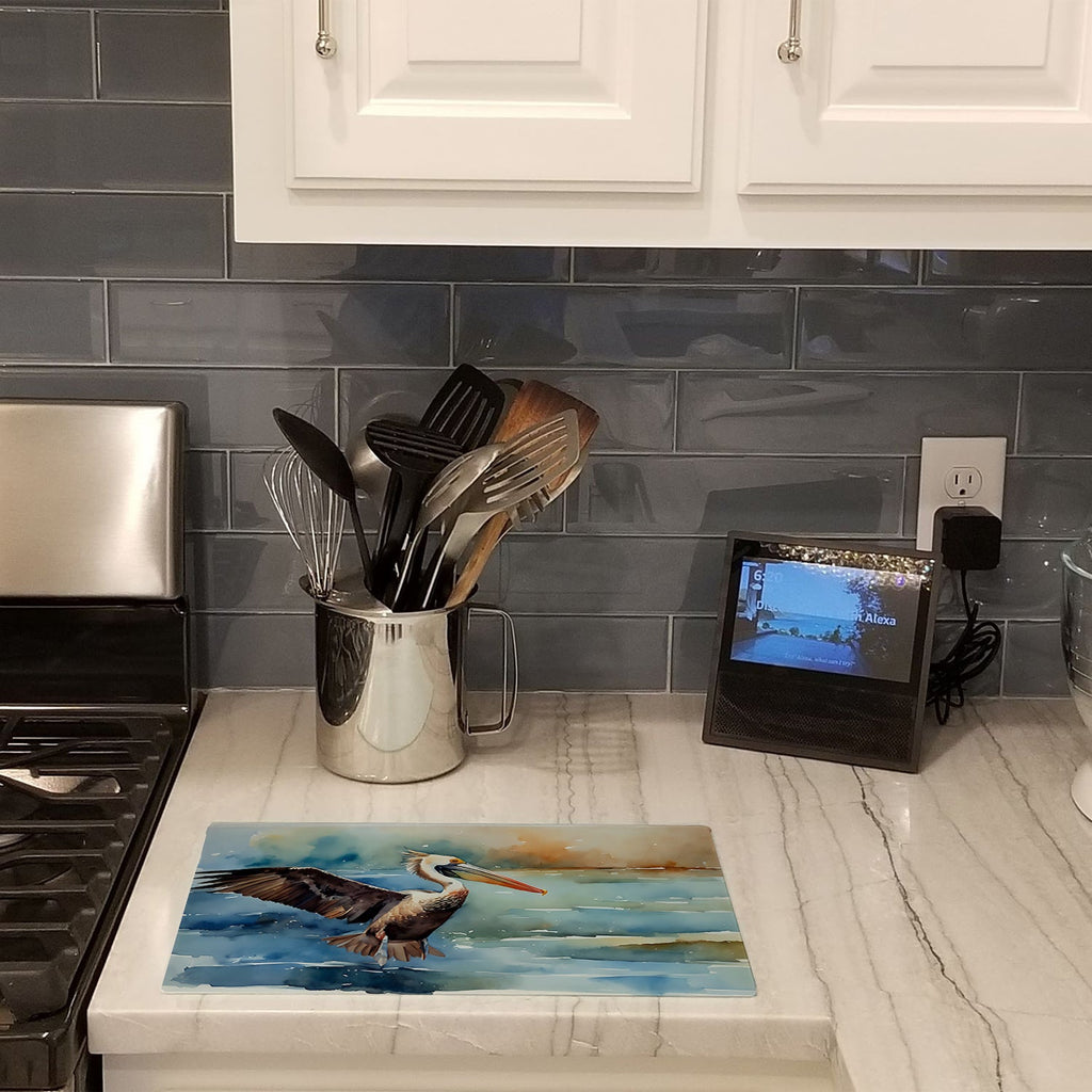 Pelican Cutting Board Tempered Glass Kitchen Cutting Surface, Heat Resistant Chopping, Non-Slip Feet, Food Prep & Serving