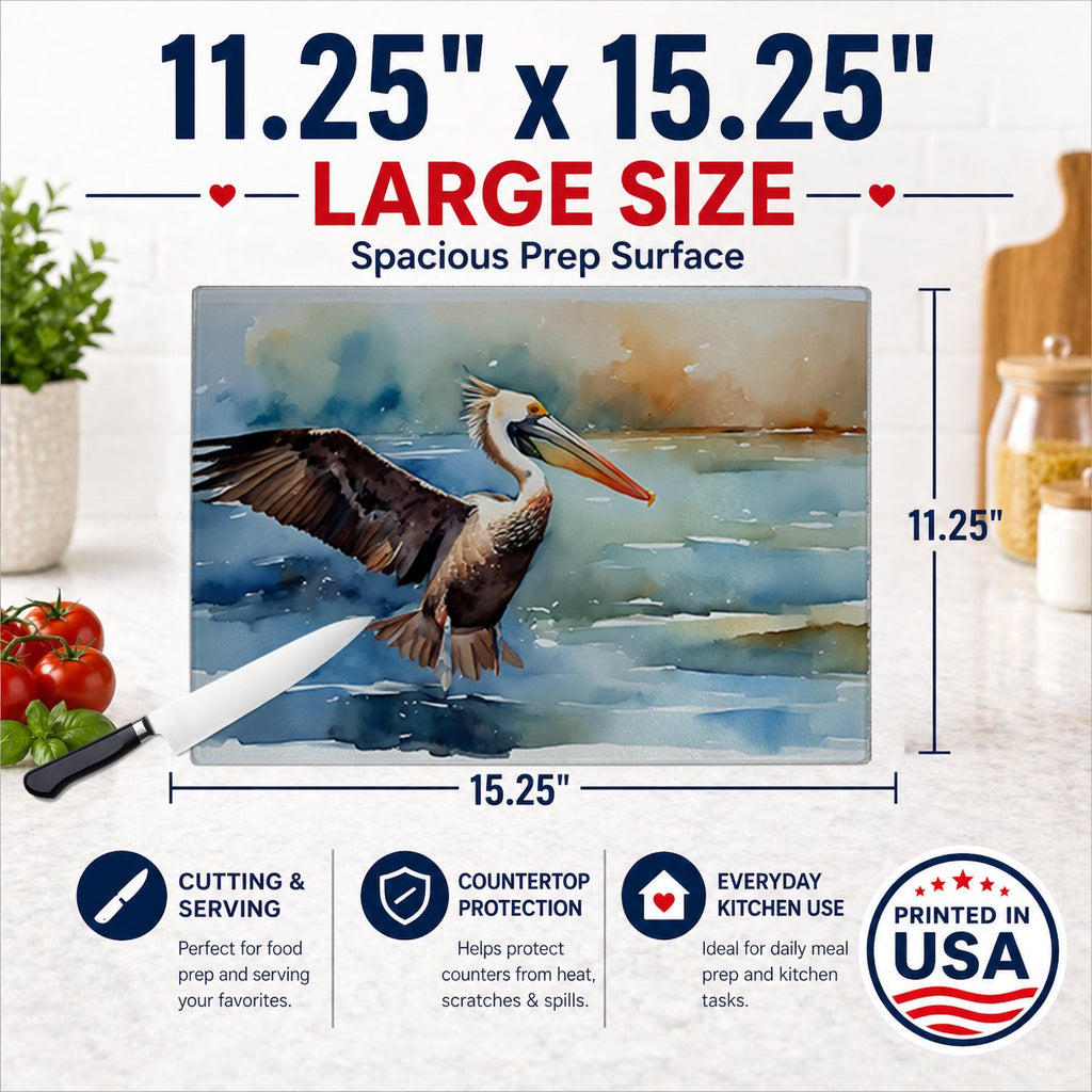 Pelican Cutting Board Tempered Glass Kitchen Cutting Surface, Heat Resistant Chopping, Non-Slip Feet, Food Prep & Serving