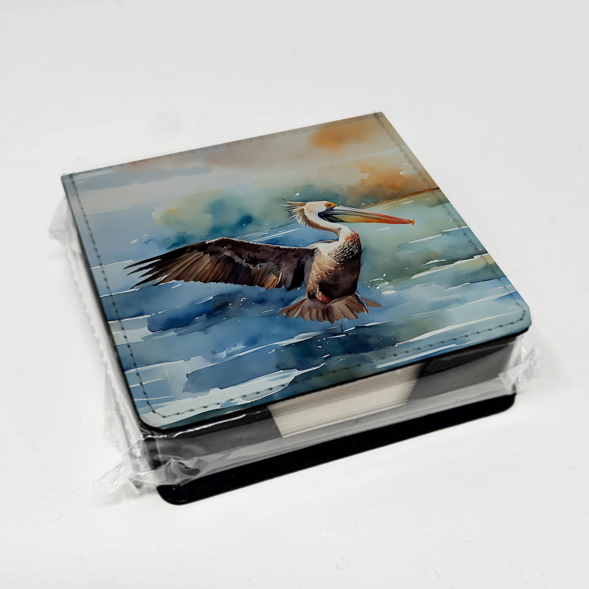 Pelican PU Leather Note Paper Holder with Artist-Designed Cover, Desk Accessory, Office Gift