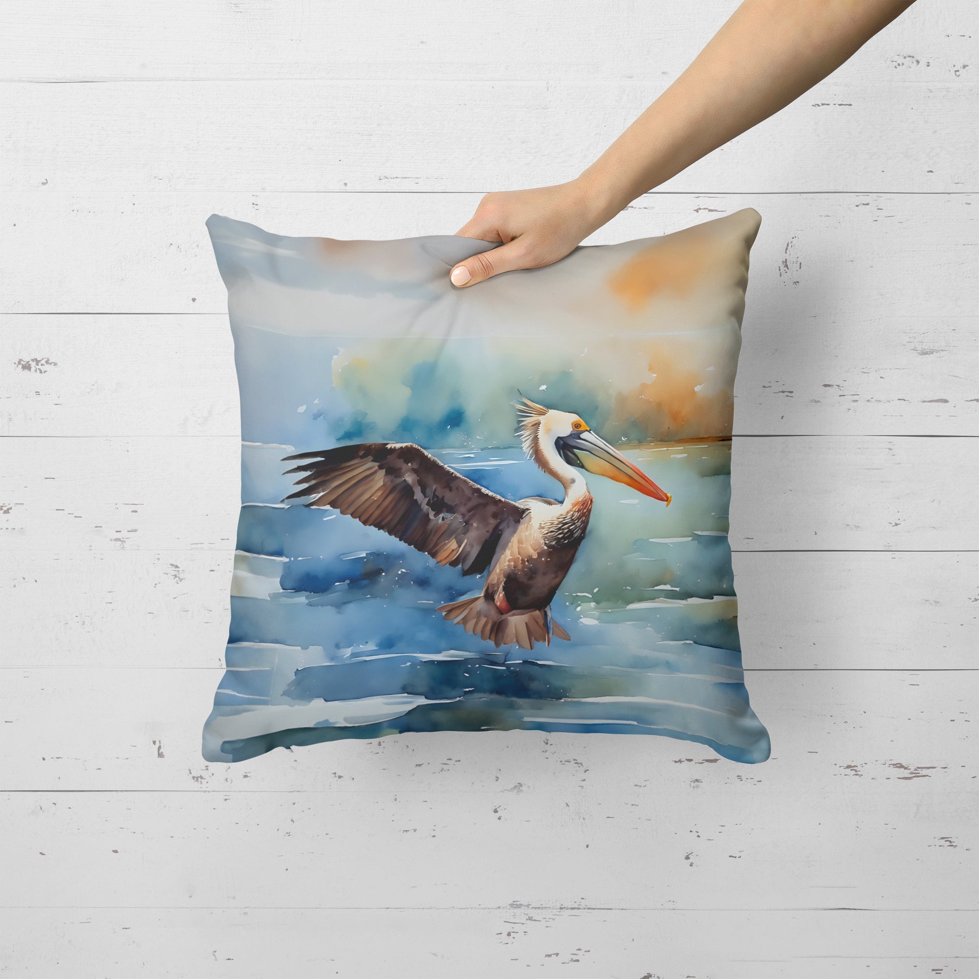 Pelican Decorative Throw Pillow 18x18 Indoor Outdoor Accent Cushion, Fabric Cover with Insert for Sofa, Bed, Porch & Living Room