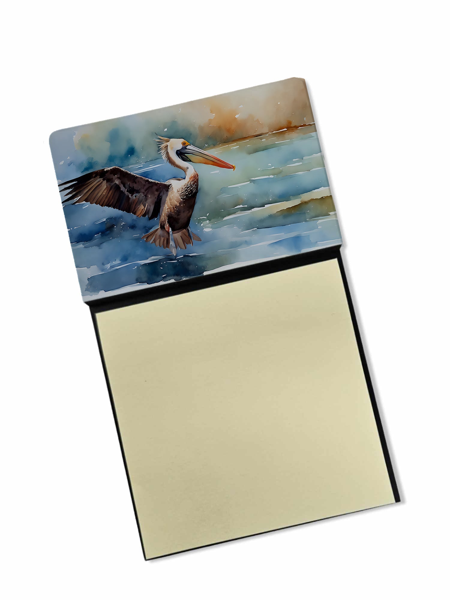 Pelican Watercolor Sticky Note Holder Refillable Dispenser Desk Accessory 3x3 Pad Gift