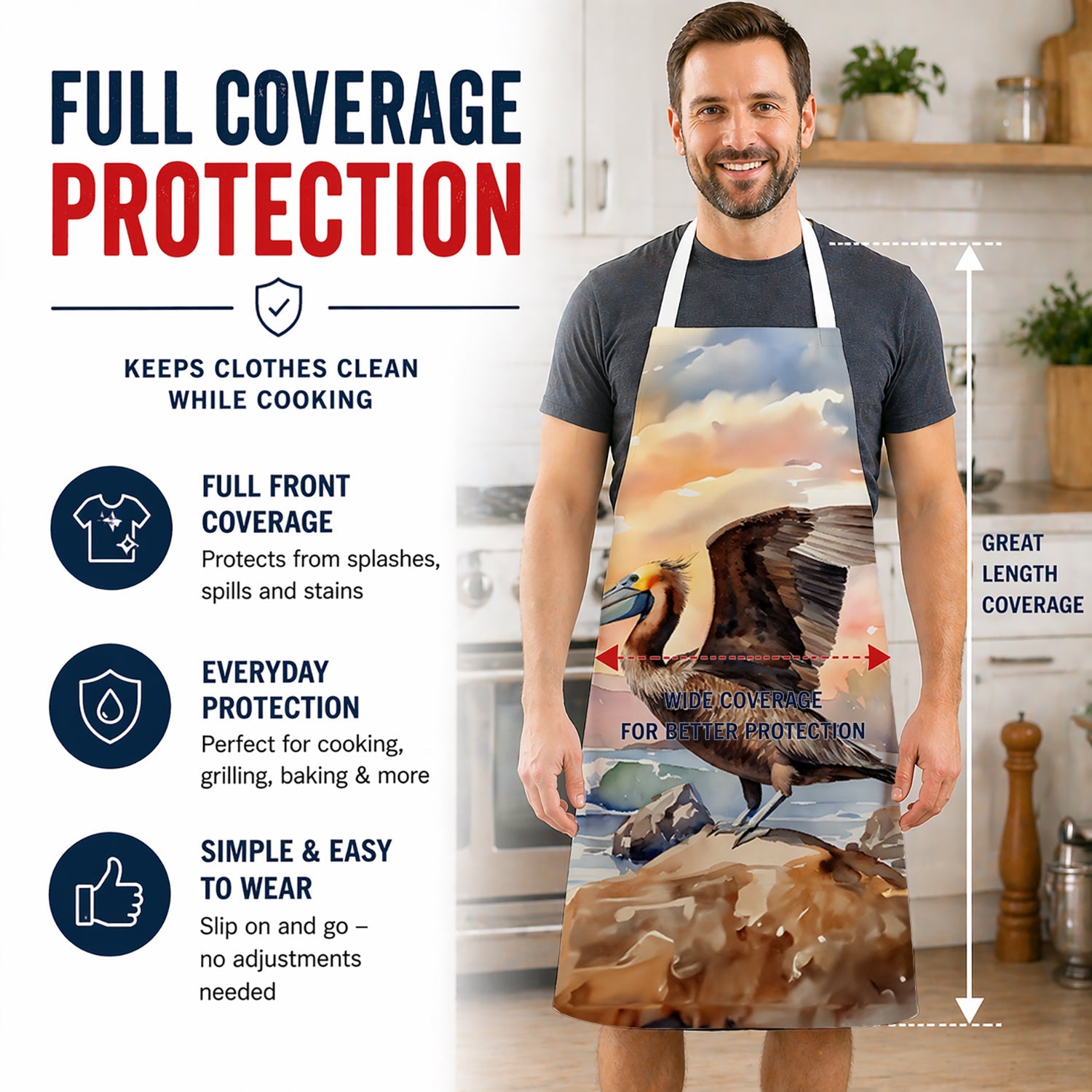 Pelican Apron Cooking Kitchen Server Baking Crafts Gardening for Adult Women Men, Unisex, Large, Multicolor