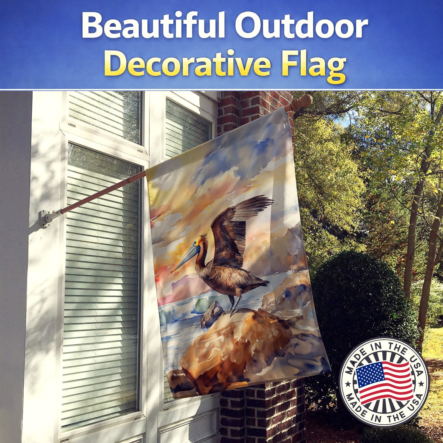 Pelican House Flag 28x40 Porch Sleeve Pole Decorative Outside Yard Banner Artwork Wall Hanging, Polyester