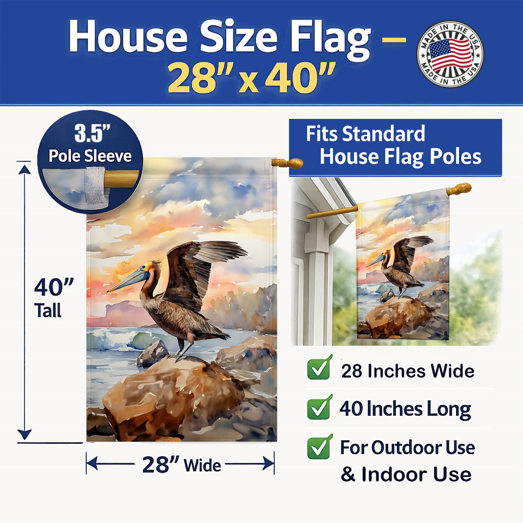 Pelican House Flag 28x40 Porch Sleeve Pole Decorative Outside Yard Banner Artwork Wall Hanging, Polyester