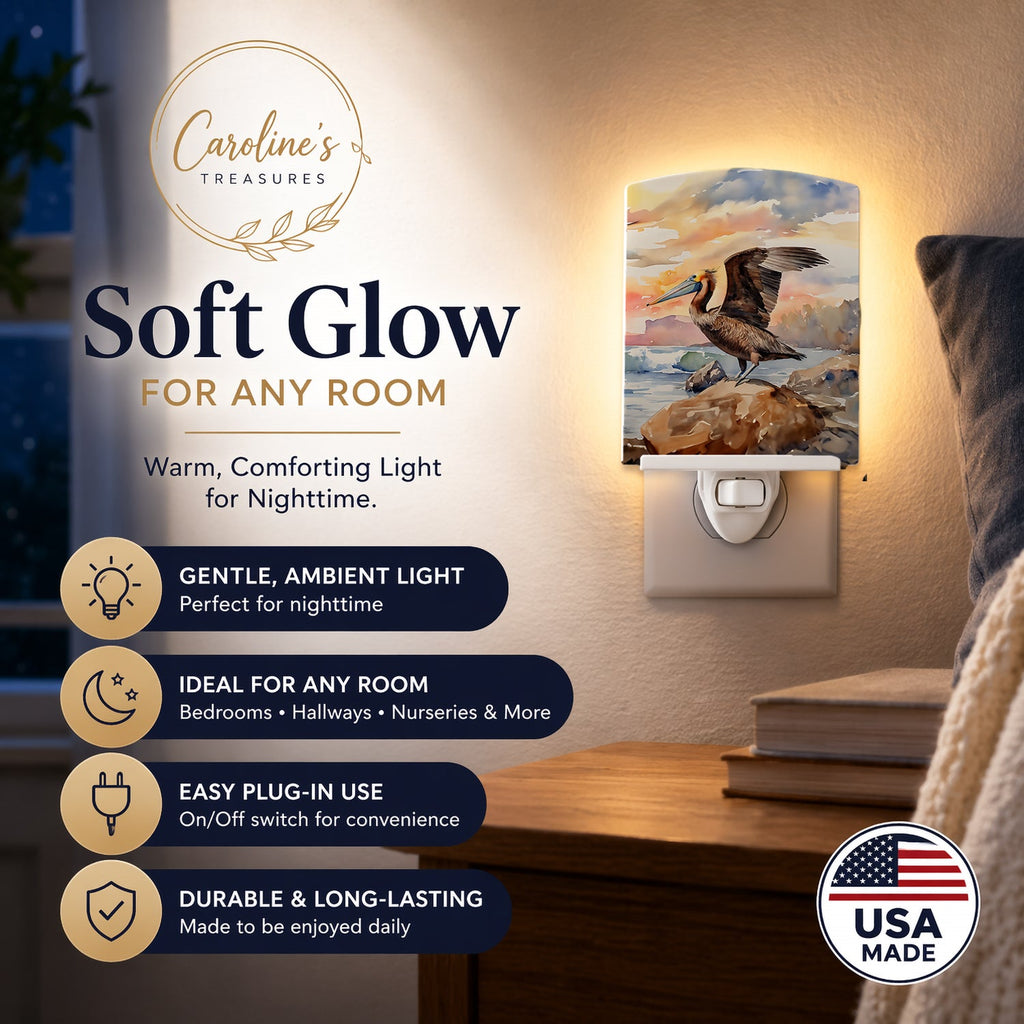 Pelican Ceramic Night Light Compact, UL-Certified, Ideal for Bedroom, Bathroom, Nursery, Hallway, Kitchen, 6x4x3, Multicolor