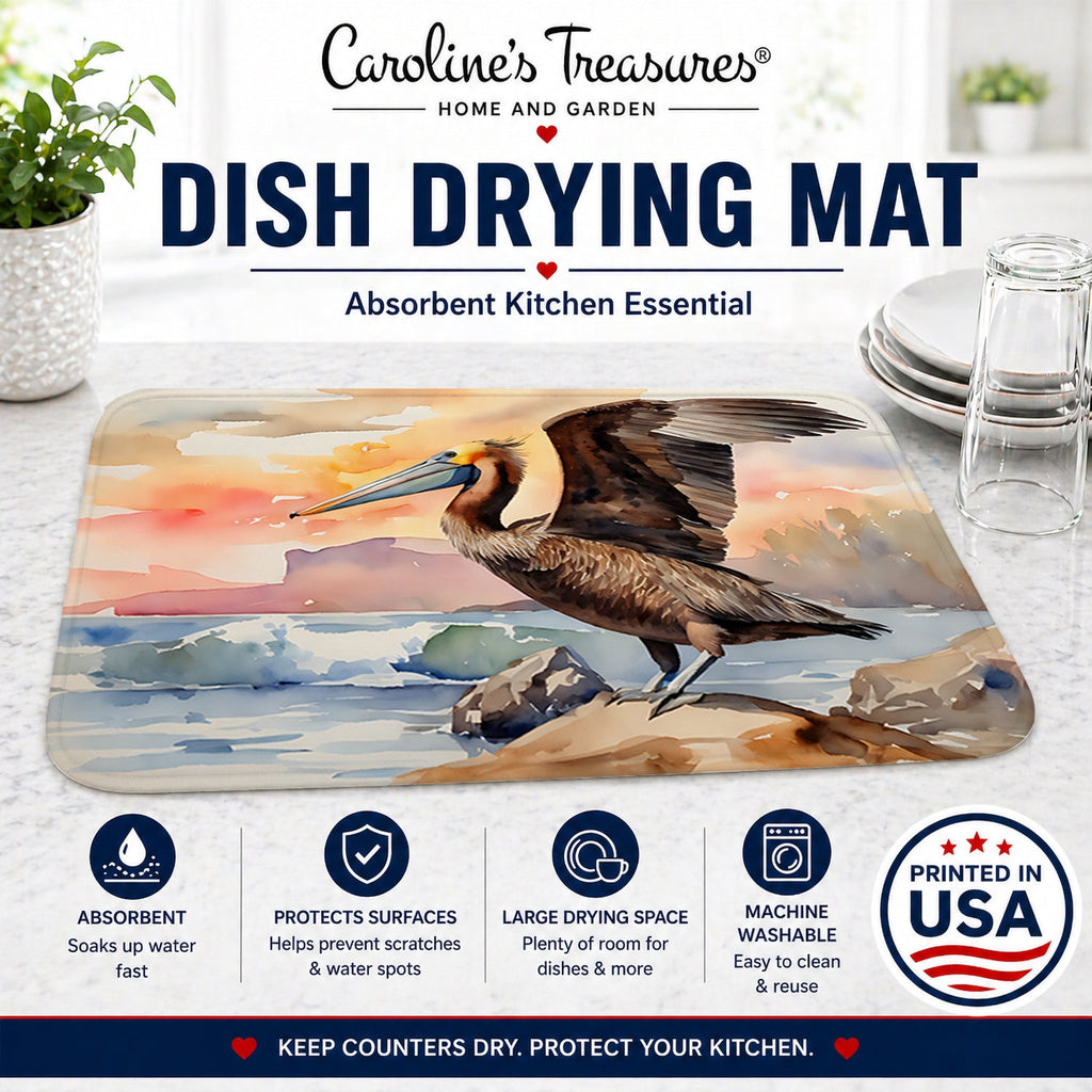 Pelican Dish Drying Mat Absorbent Dish Drying Mat Pad for Kitchen Counter Dish Drainer Mat for Countertop, 14 x 21", Multicolor