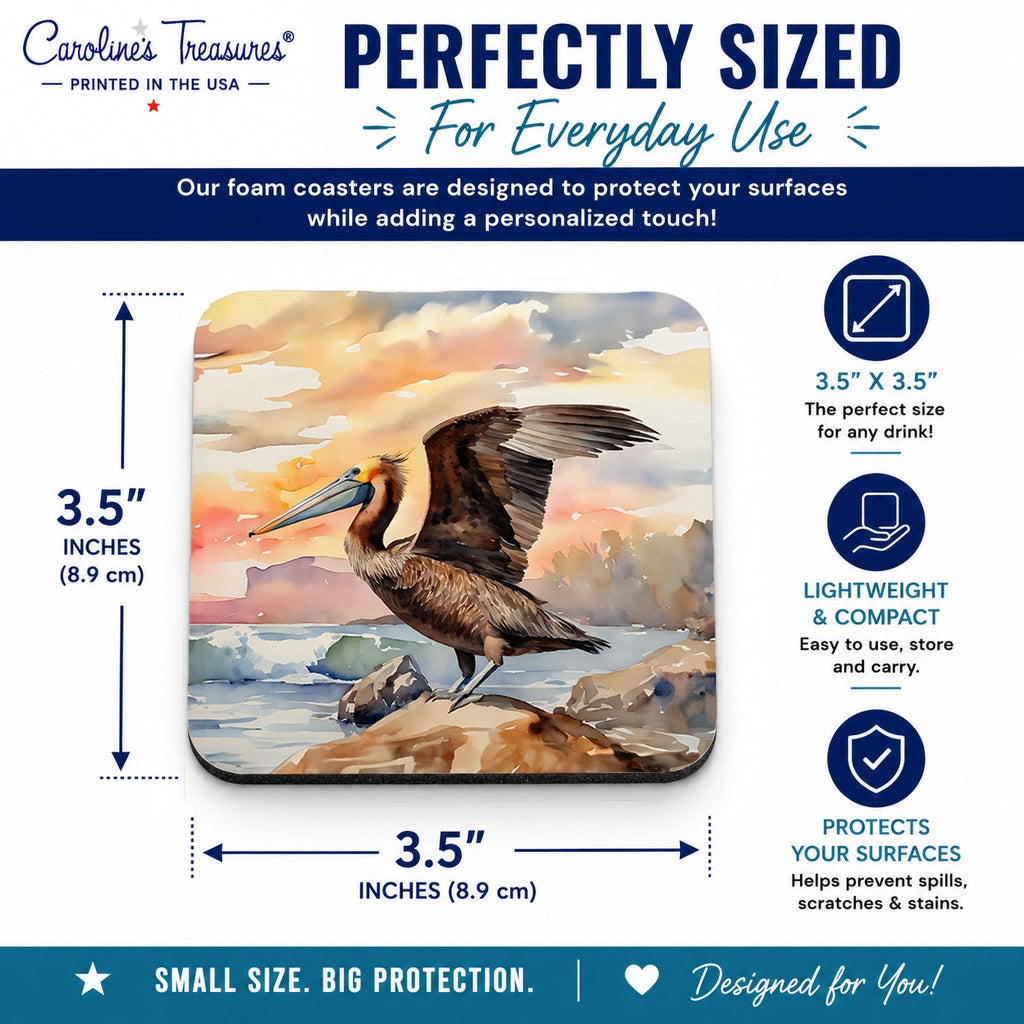 Pelican Foam Coasters Set of 4 Cup Coasters for Indoor Outdoor, Tabletop Protection, Anti Slip, Mouse pad Material