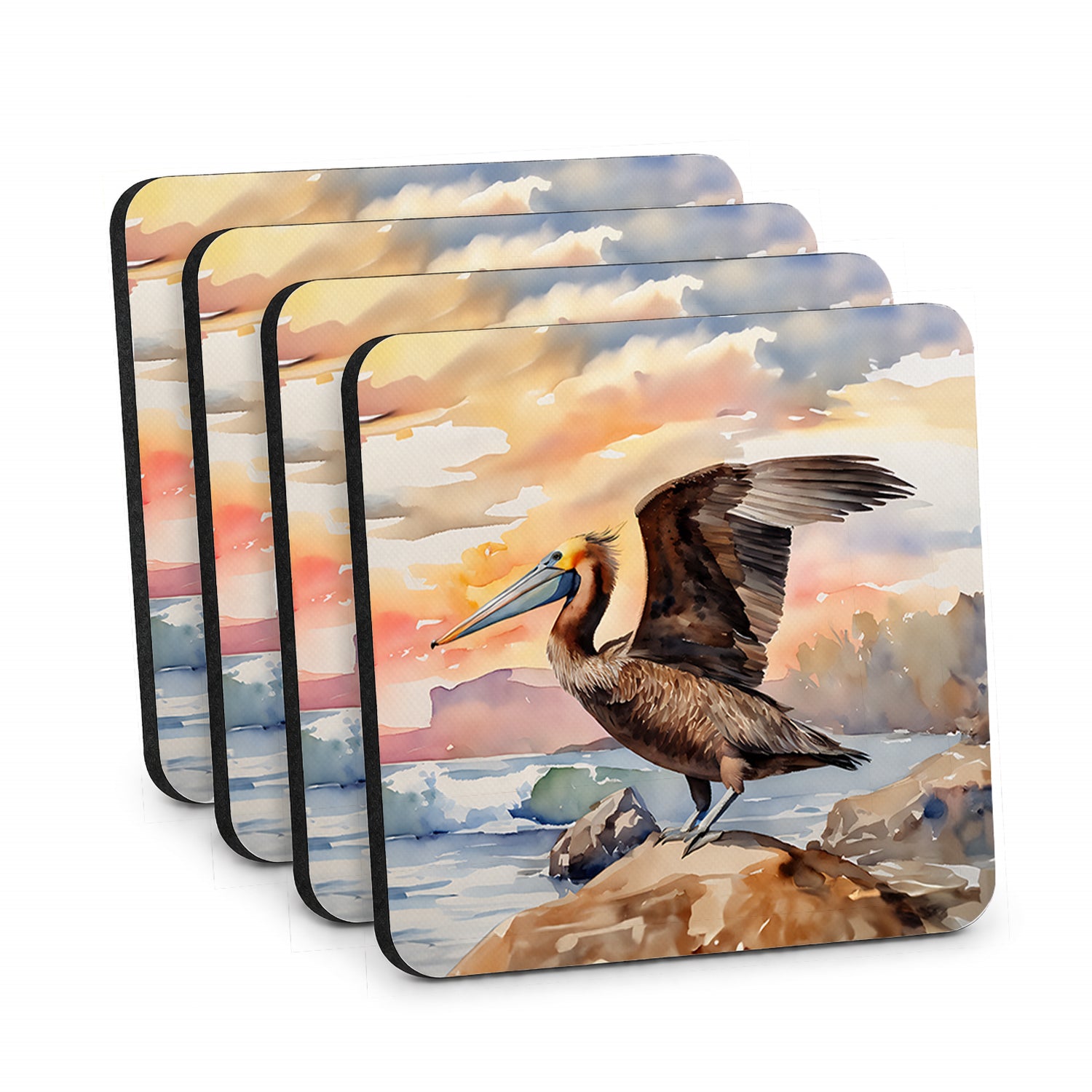 Pelican Foam Coasters Set of 4 Cup Coasters for Indoor Outdoor, Tabletop Protection, Anti Slip, Mouse pad Material