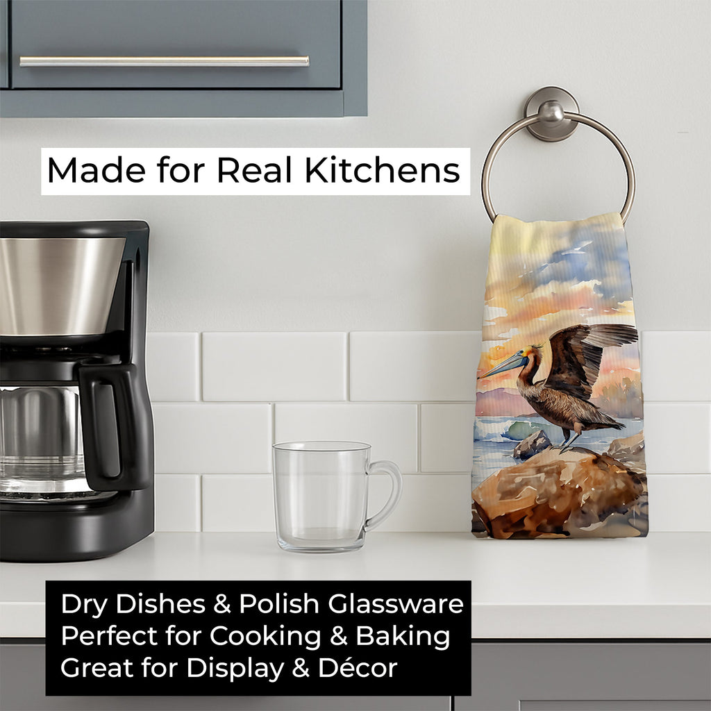 Pelican Kitchen Towel Velour Plush Front and Cotton Loop Back Machine Washable