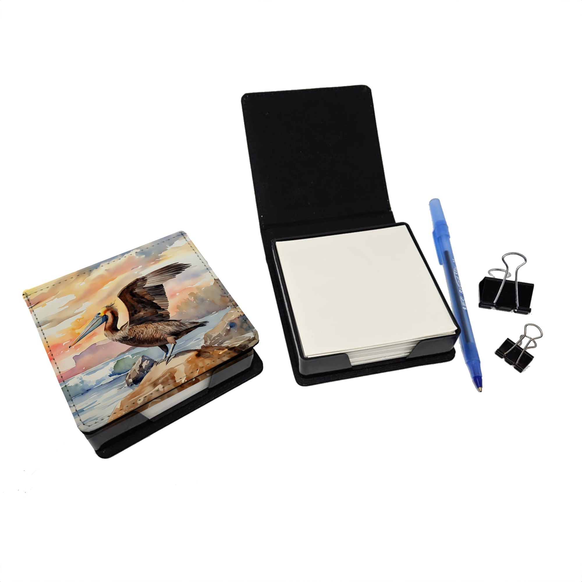 Pelican PU Leather Note Paper Holder with Artist-Designed Cover, Desk Accessory, Office Gift