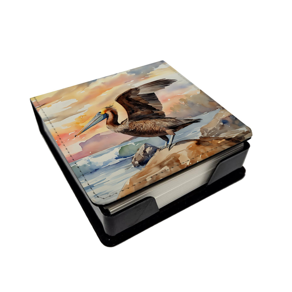 Pelican PU Leather Note Paper Holder with Artist-Designed Cover, Desk Accessory, Office Gift