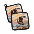 Pelican Pot Holder Set of 2 Heat Resistant Quilted Hot Pads 7.5 x 7.5 Inch, Insulated Kitchen Trivets for Cooking & Baking