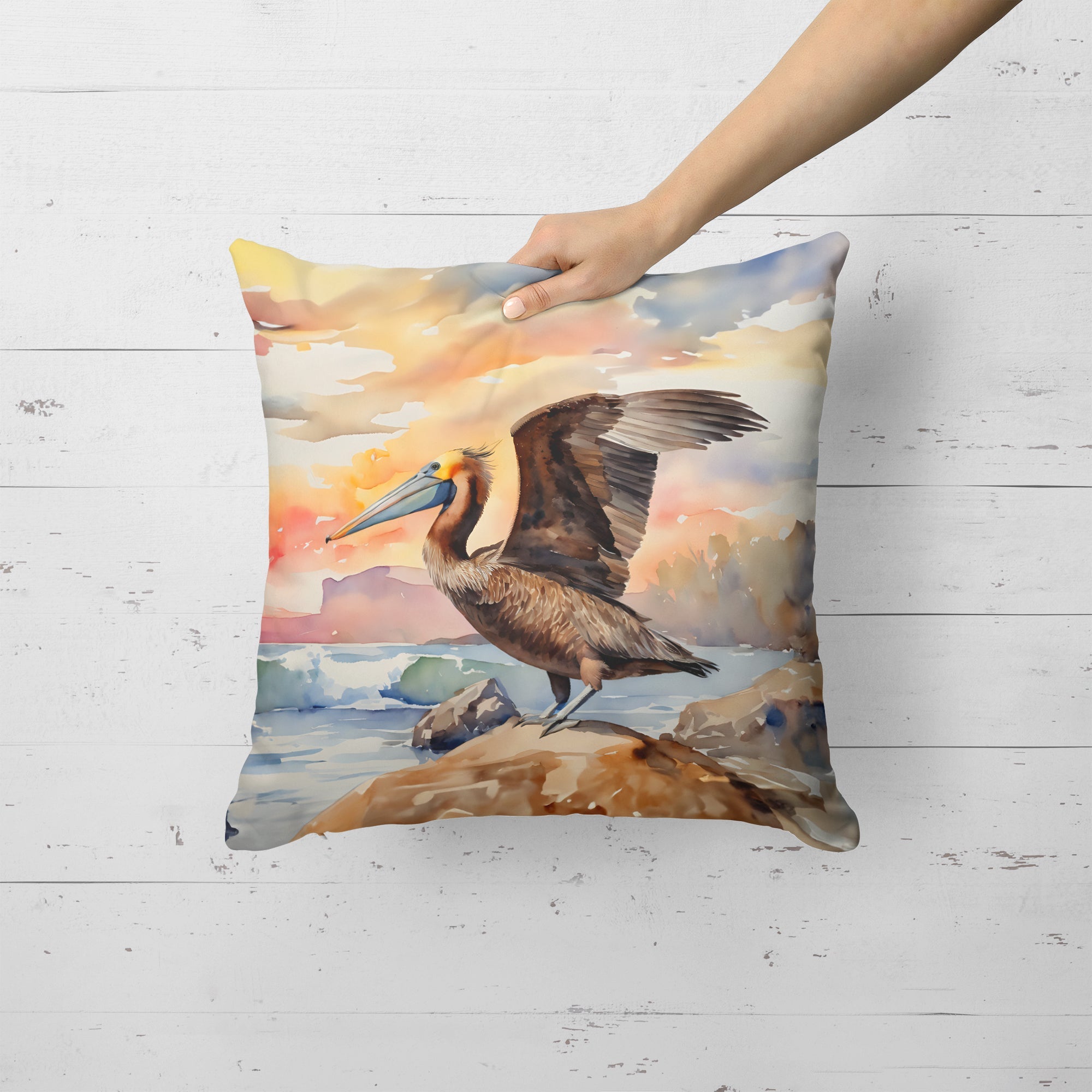 Pelican Decorative Throw Pillow 18x18 Indoor Outdoor Accent Cushion, Fabric Cover with Insert for Sofa, Bed, Porch & Living Room