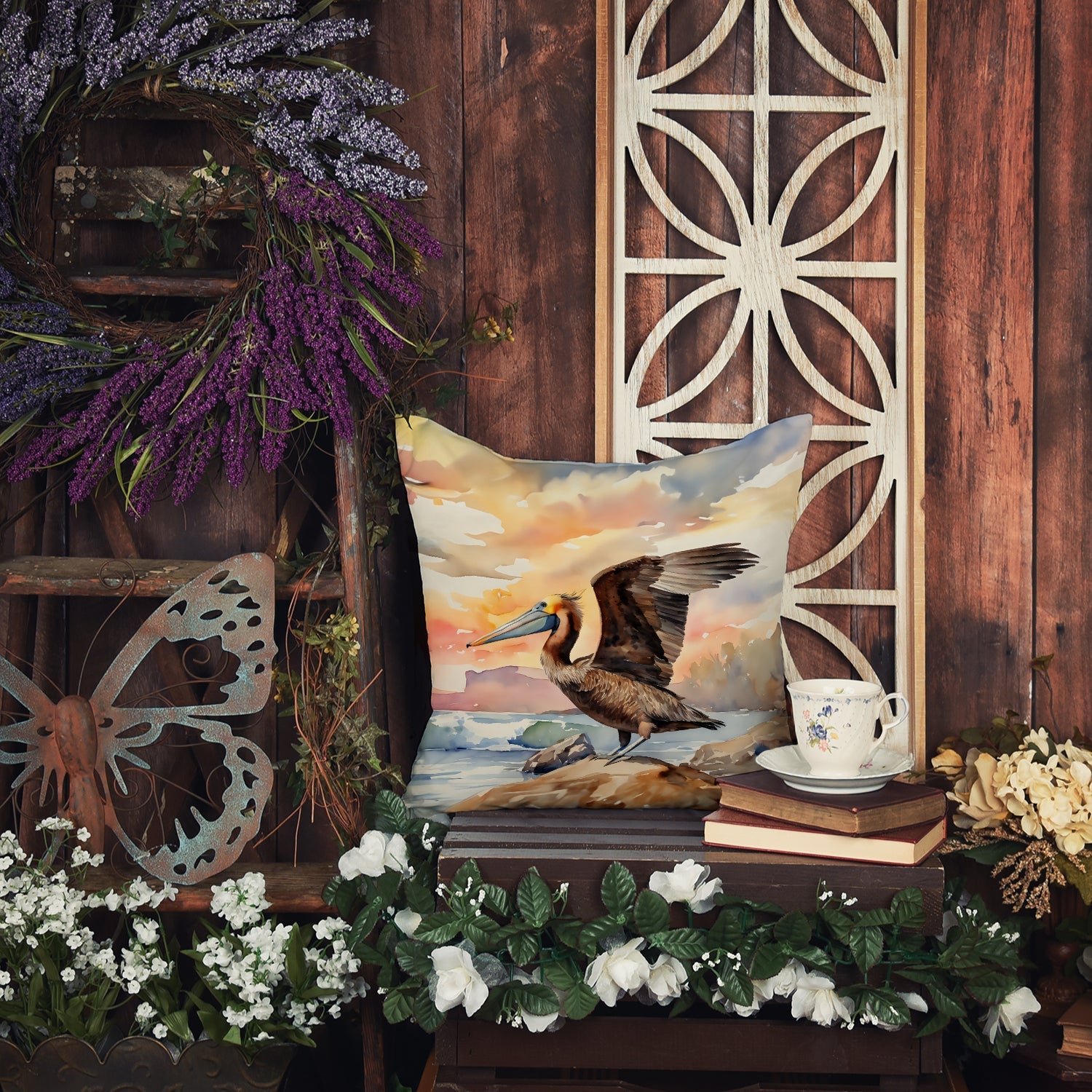 Pelican Decorative Throw Pillow 18x18 Indoor Outdoor Accent Cushion, Fabric Cover with Insert for Sofa, Bed, Porch & Living Room