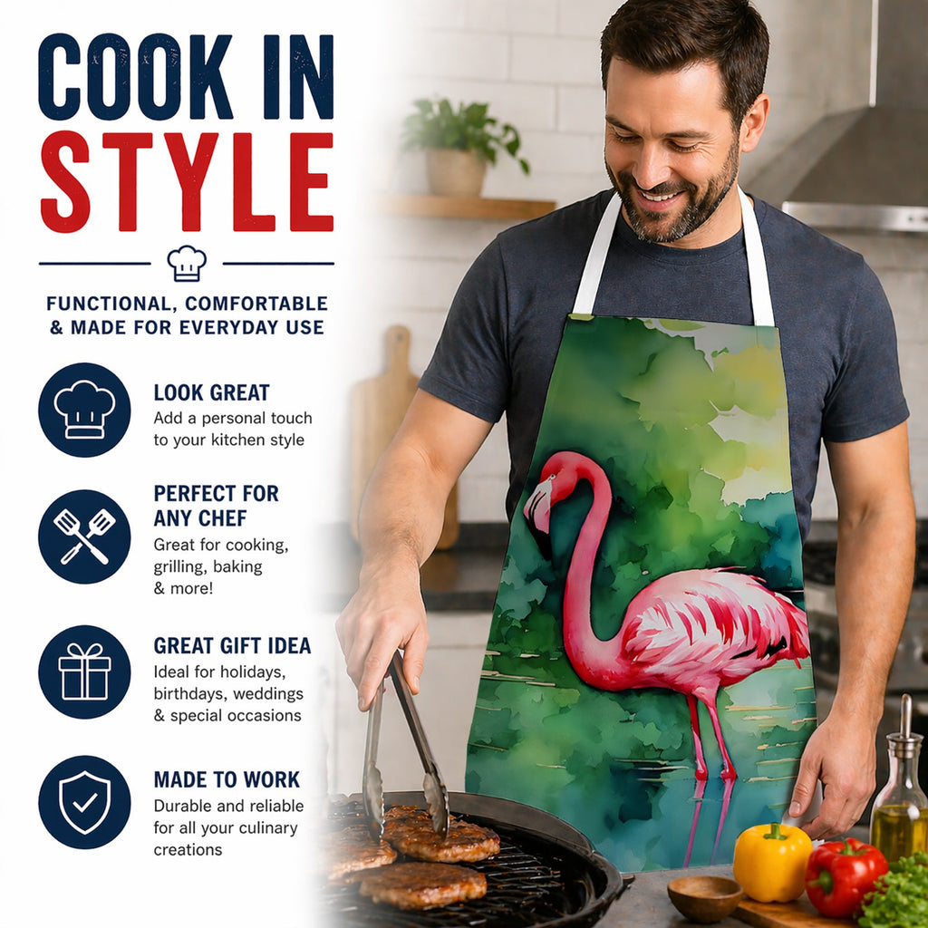 Flamingo Apron Cooking Kitchen Server Baking Crafts Gardening for Adult Women Men, Unisex, Large, Multicolor